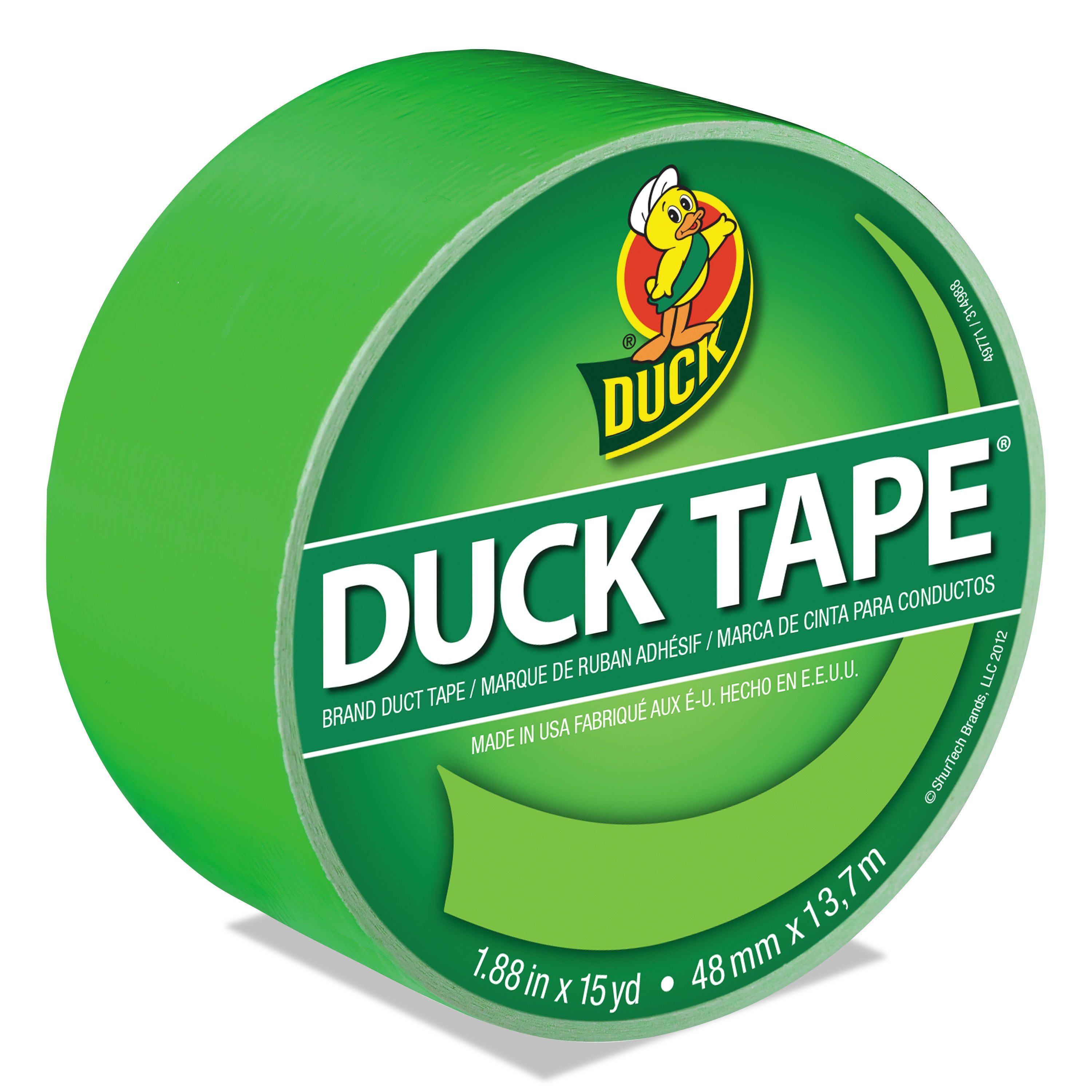 Colored Duct Tape, 3" Core, 1.88" x 15 yds, Neon Green -