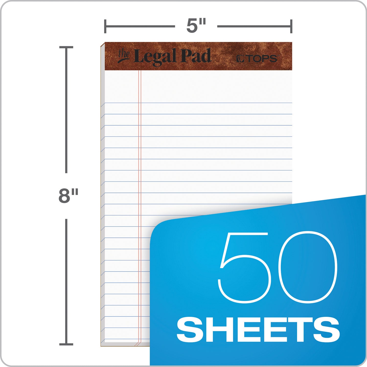 The Legal Pad" Ruled Perforated Pads, Narrow Rule, 50 White 5 x 8 Sheets, Dozen -