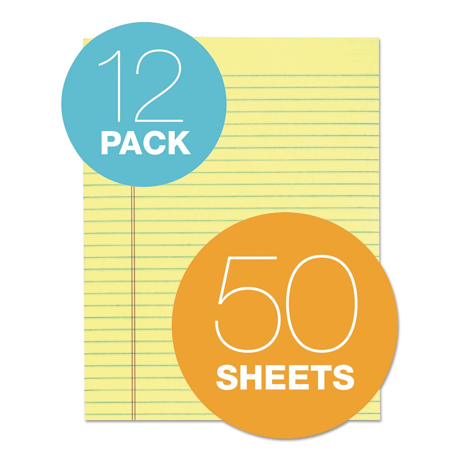 The Legal Pad" Glue Top Pads, Wide/Legal Rule, 50 Canary-Yellow 8.5 x 11 Sheets, 12/Pack -
