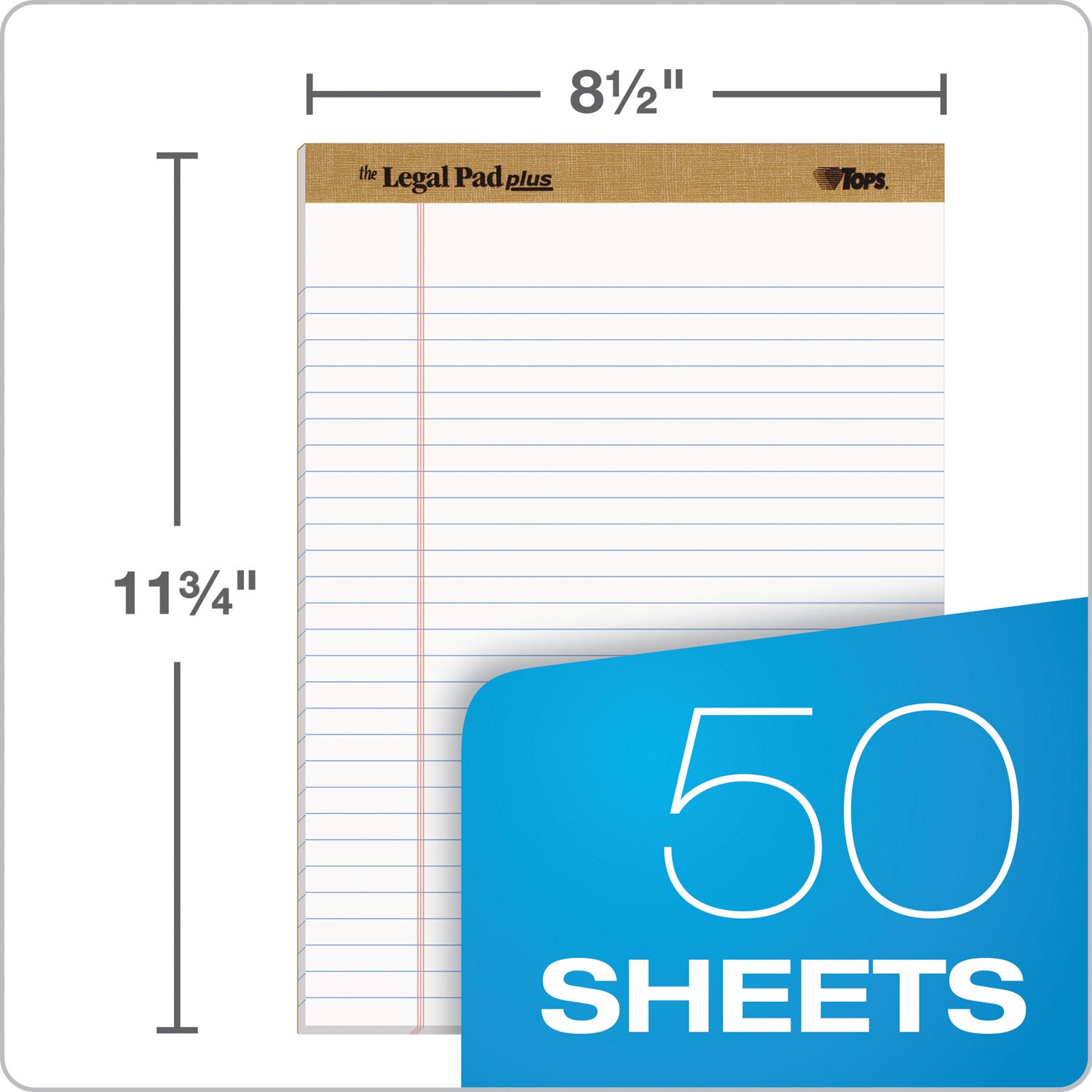 The Legal Pad" Plus Ruled Perforated Pads with 40 pt. Back, Wide/Legal Rule, 50 White 8.5 x 11.75 Sheets, Dozen -