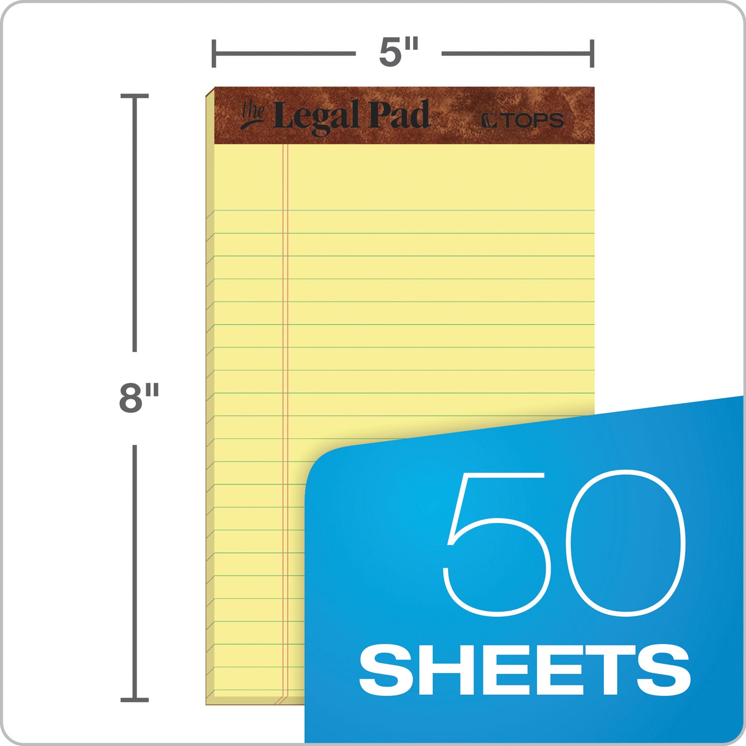 The Legal Pad" Ruled Perforated Pads, Narrow Rule, 50 Canary-Yellow 5 x 8 Sheets, Dozen -