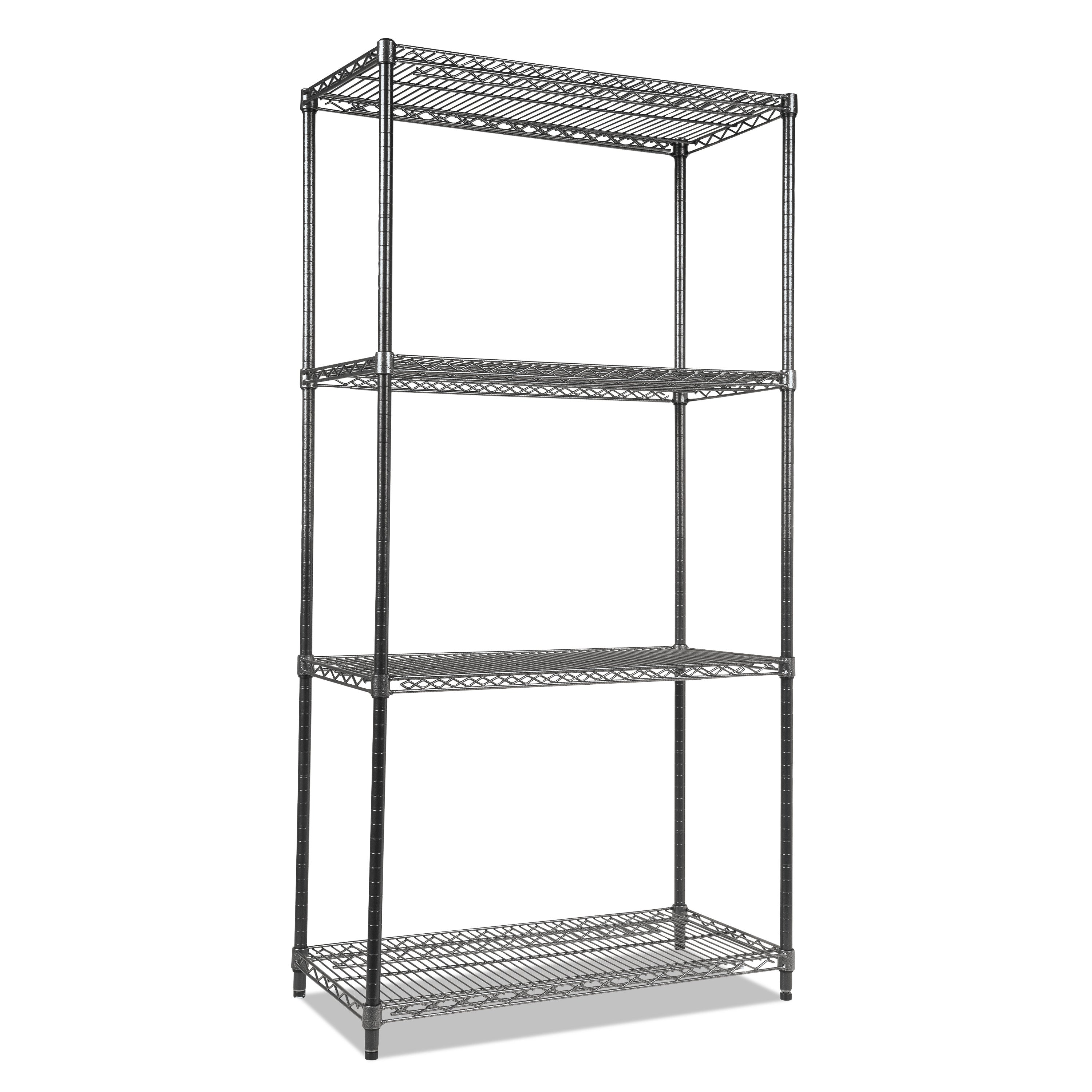Wire Shelving Starter Kit, Four-Shelf, 36w x 18d x 72h, Black Anthracite -