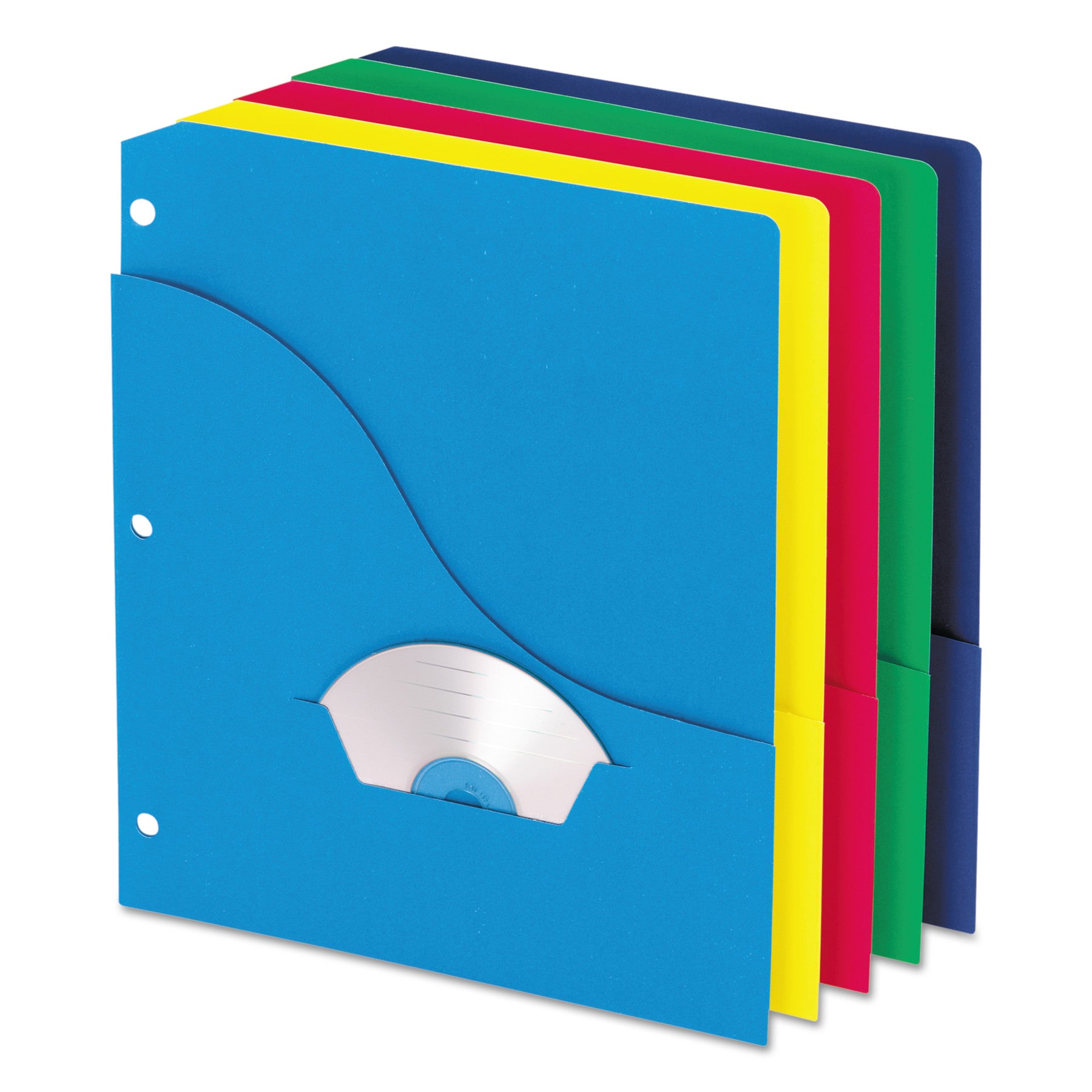 Pocket Project Folders, 3-Hole Punched, Letter Size, Assorted Colors, 10/Pack -