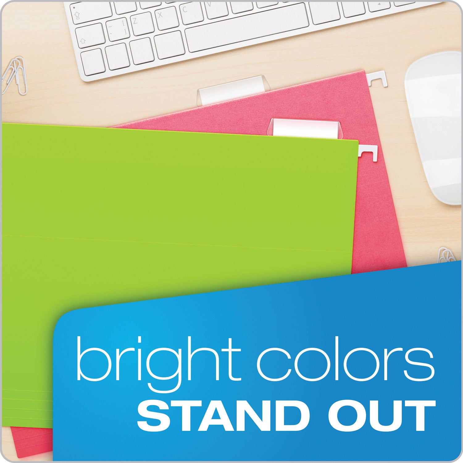 Glow Hanging File Folders, Letter Size, 1/5-Cut Tabs, Assorted Colors, 25/Box -