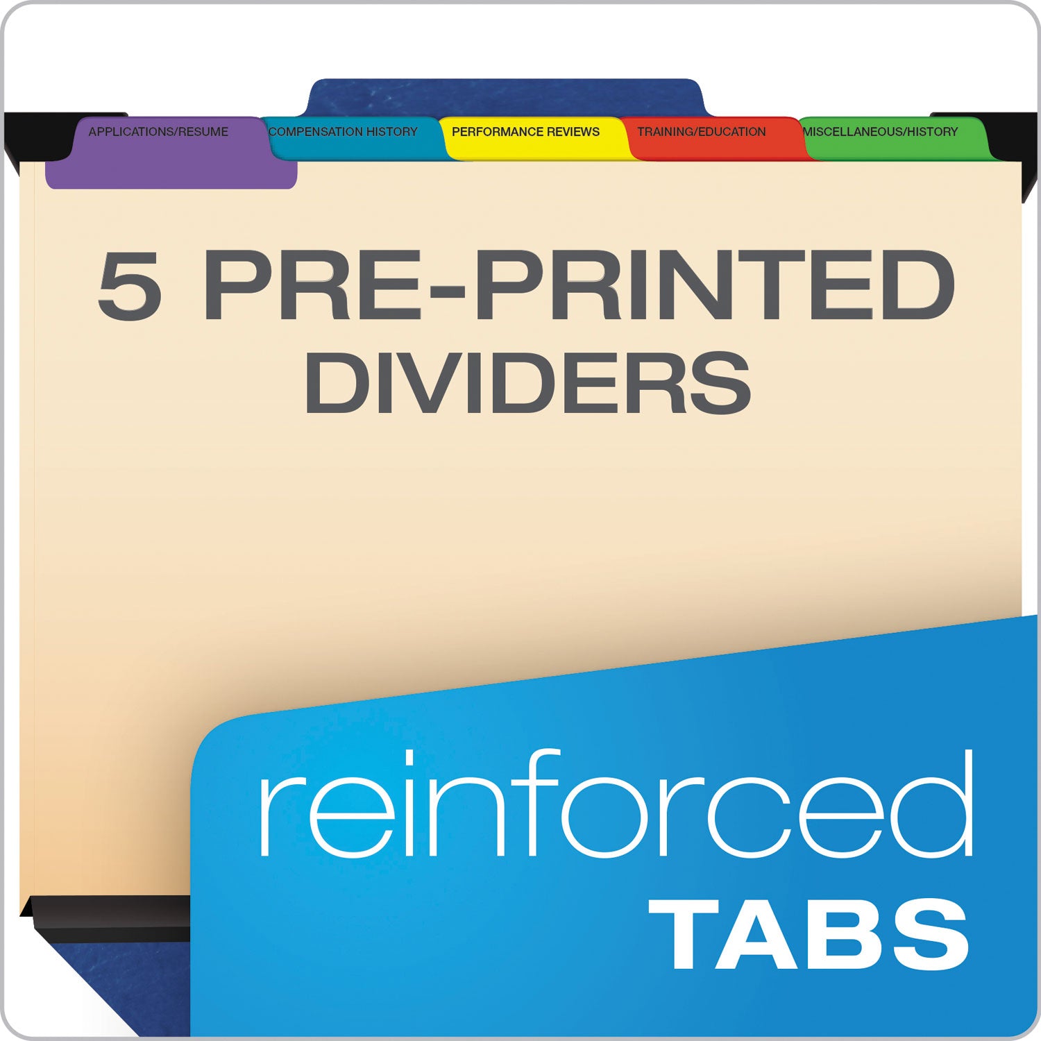 Hanging-Style Personnel Folders, 5 Dividers with 1/5-Cut Tabs, Letter Size, 1/3-Cut Exterior Tabs, Blue -