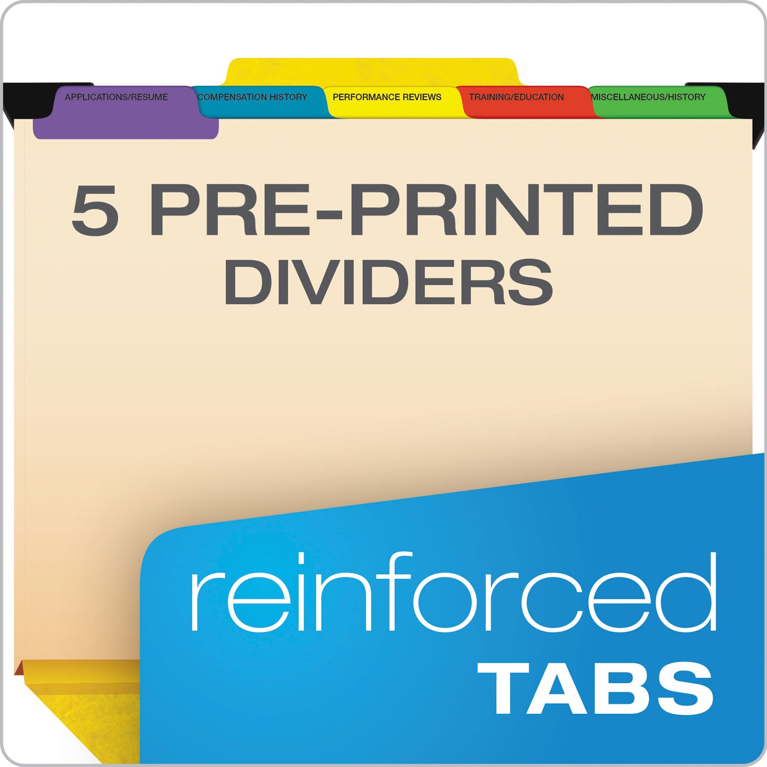 Hanging-Style Personnel Folders, 5 Dividers with 1/5-Cut Tabs, Letter Size, 1/3-Cut Exterior Tabs, Yellow -