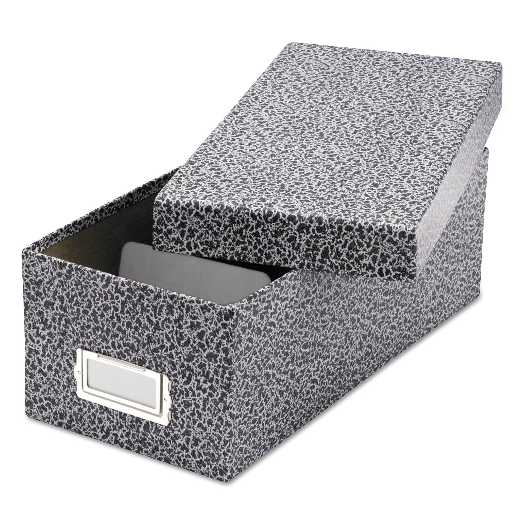 Reinforced Board Card File, Lift-Off Cover, Holds 1,200 3 x 5 Cards, 5.13 x 11 x 3.63, Black/White -