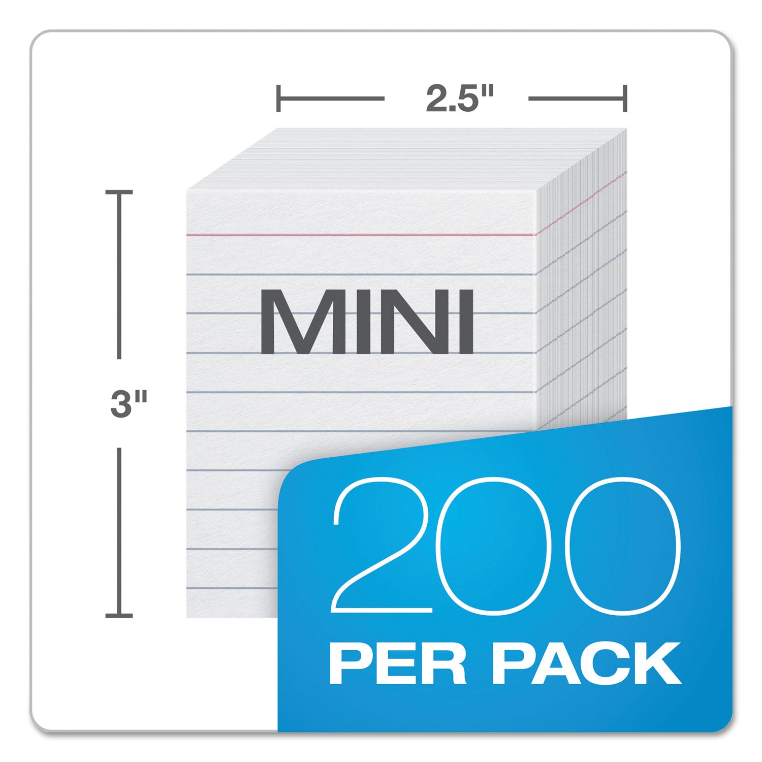 Ruled Mini Index Cards, 3 x 2.5, White, 200/Pack -