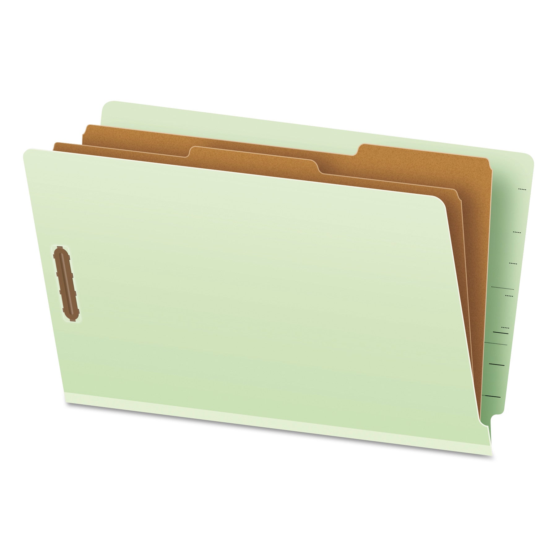 End Tab Classification Folders, 2" Expansion, 2 Dividers, 6 Fasteners, Legal Size, Pale Green Exterior, 10/Box -