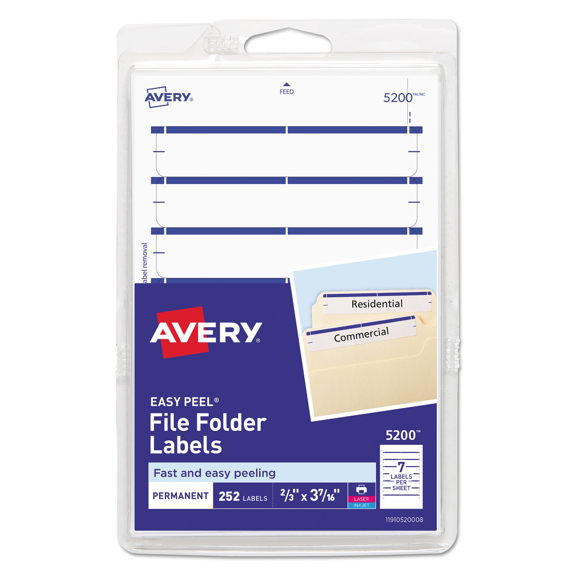 Printable 4" x 6" - Permanent File Folder Labels, 0.69 x 3.44, White, 7/Sheet, 36 Sheets/Pack, (5200) -