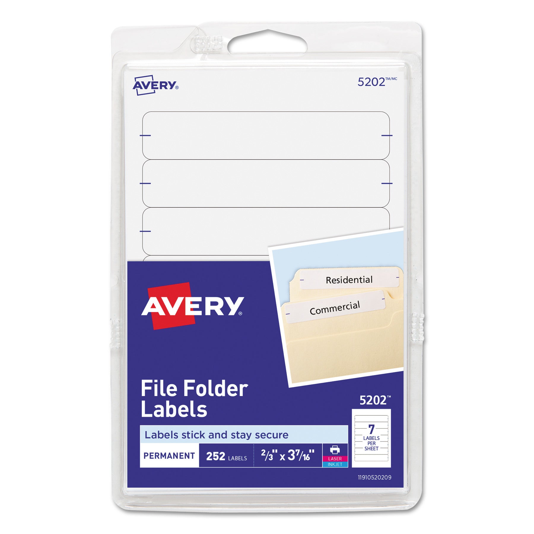 Printable 4" x 6" - Permanent File Folder Labels, 0.69 x 3.44, White, 7/Sheet, 36 Sheets/Pack, (5202) -
