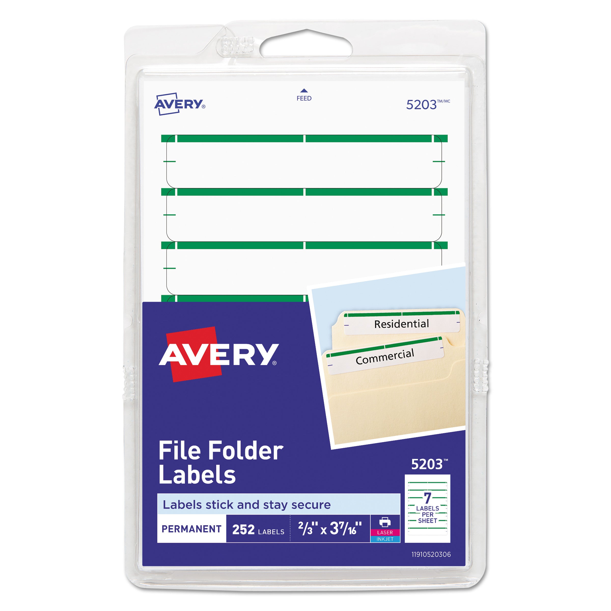 Printable 4" x 6" - Permanent File Folder Labels, 0.69 x 3.44, White, 7/Sheet, 36 Sheets/Pack, (5203) -