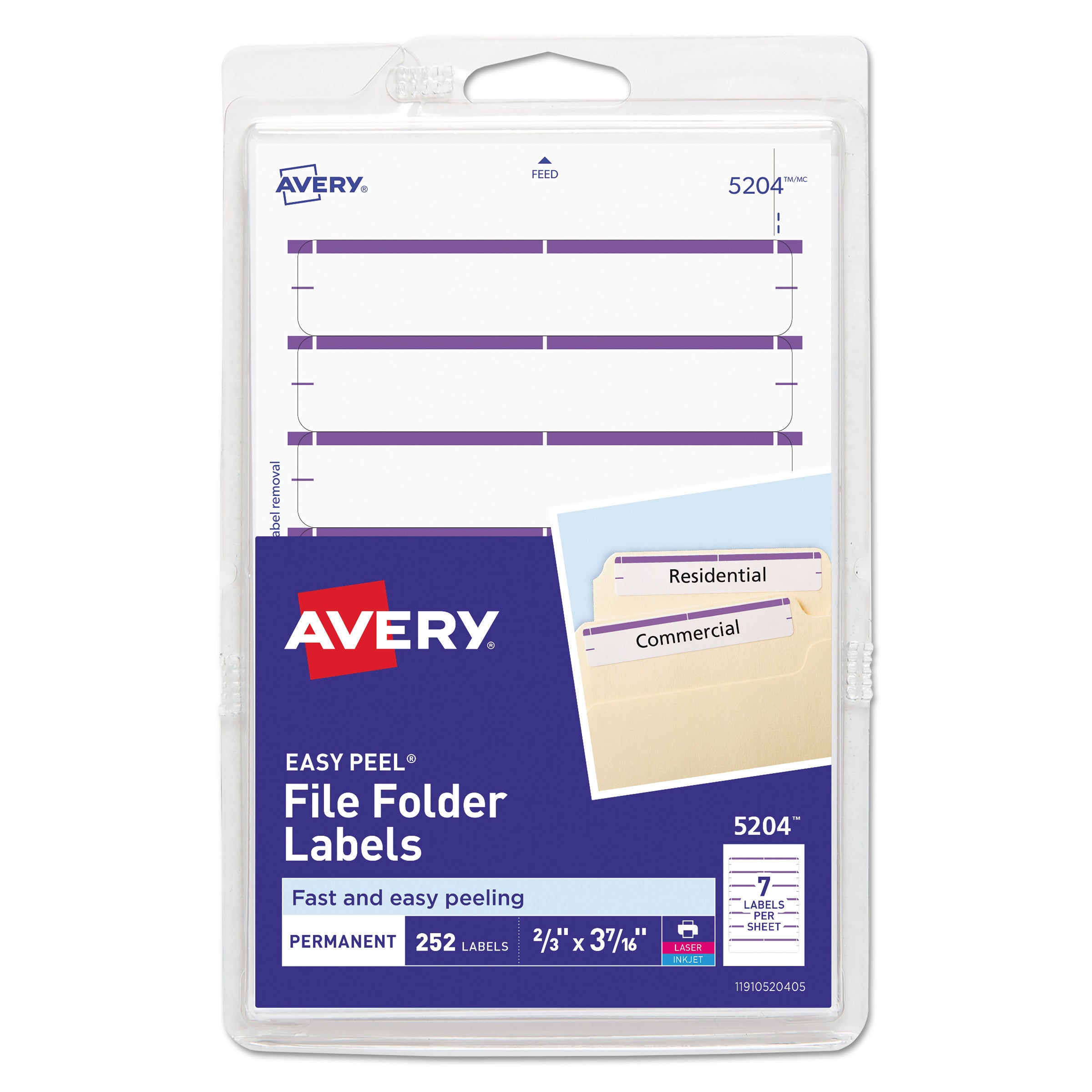 Printable 4" x 6" - Permanent File Folder Labels, 0.69 x 3.44, White, 7/Sheet, 36 Sheets/Pack, (5204) -