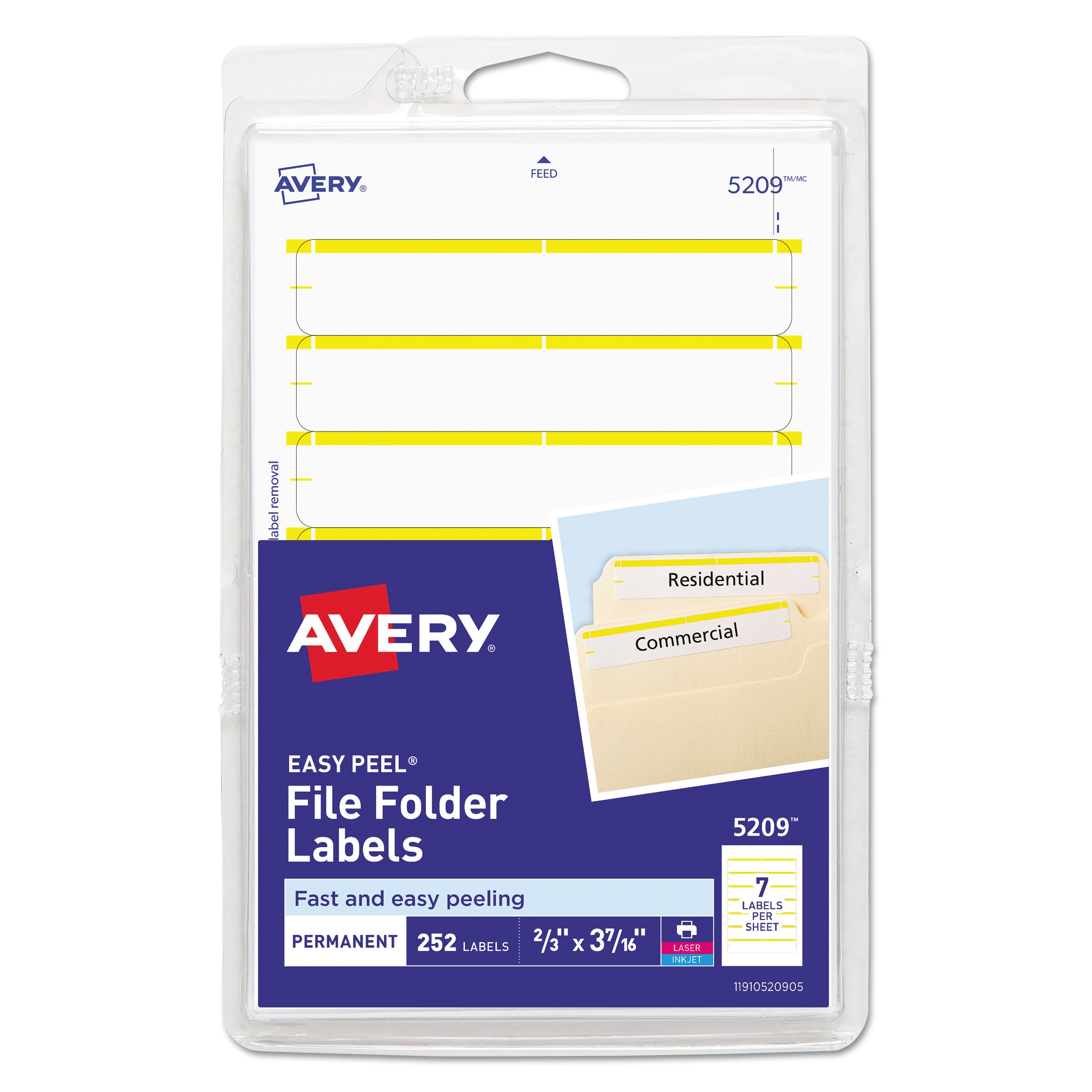 Printable 4" x 6" - Permanent File Folder Labels, 0.69 x 3.44, White, 7/Sheet, 36 Sheets/Pack, (5209) -