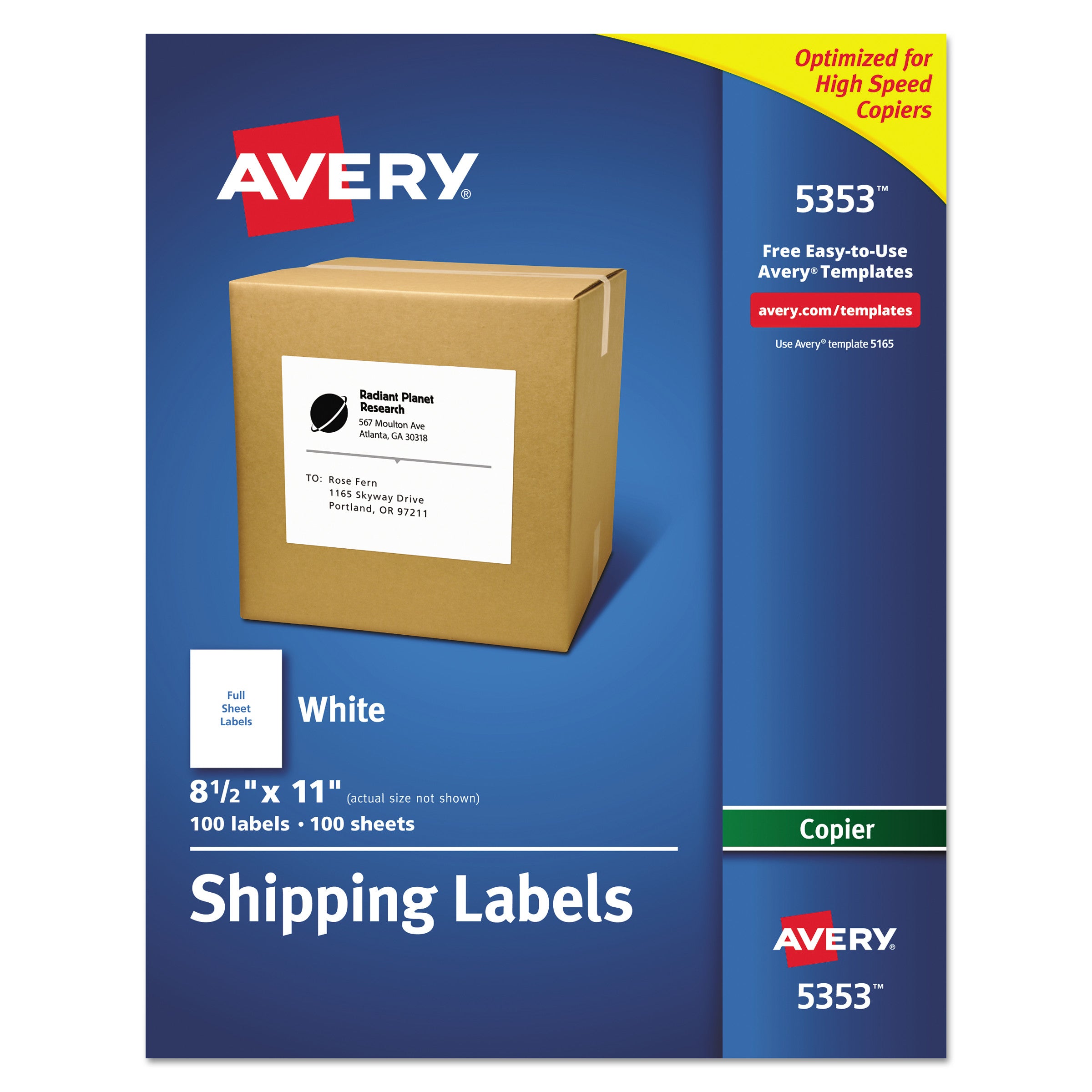 Copier Mailing Labels, Copiers, 8.5 x 11, White, 100/Box -