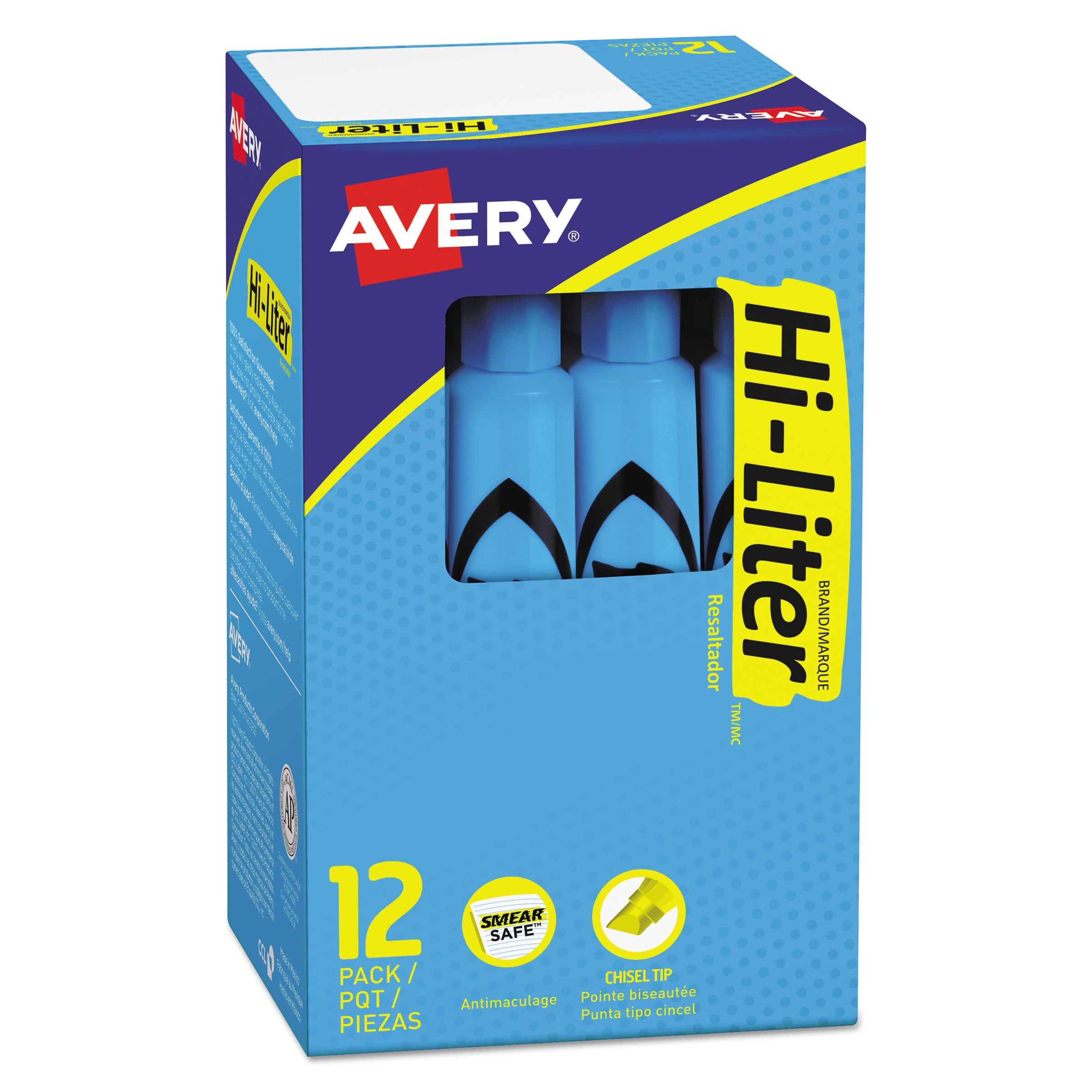 HI-LITER Desk-Style Highlighters, Light Blue Ink, Chisel Tip, Light Blue/Black Barrel, Dozen -