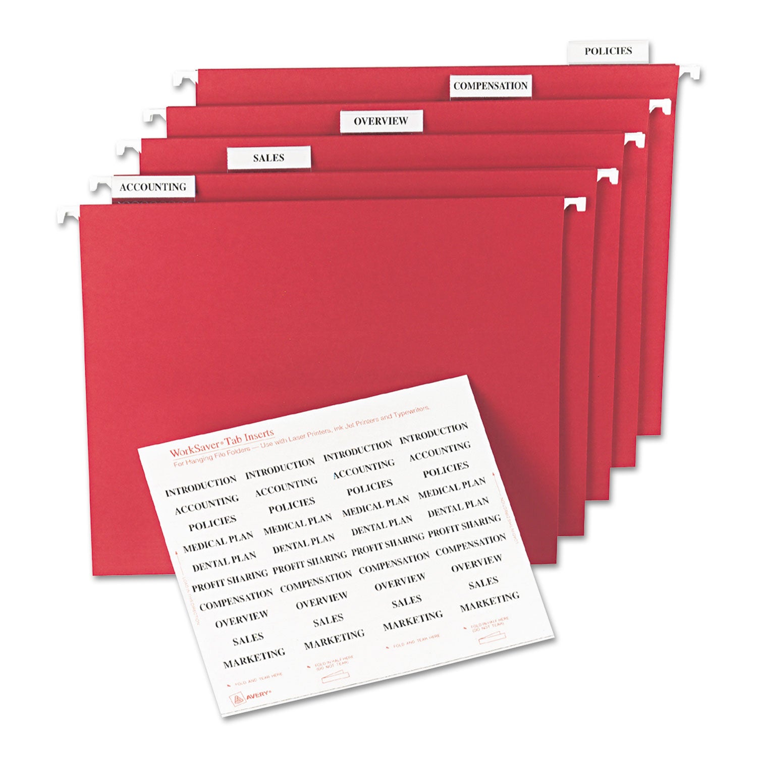Tabs Inserts For Hanging File Folders, 1/5-Cut, White, 2" Wide, 100/Pack -