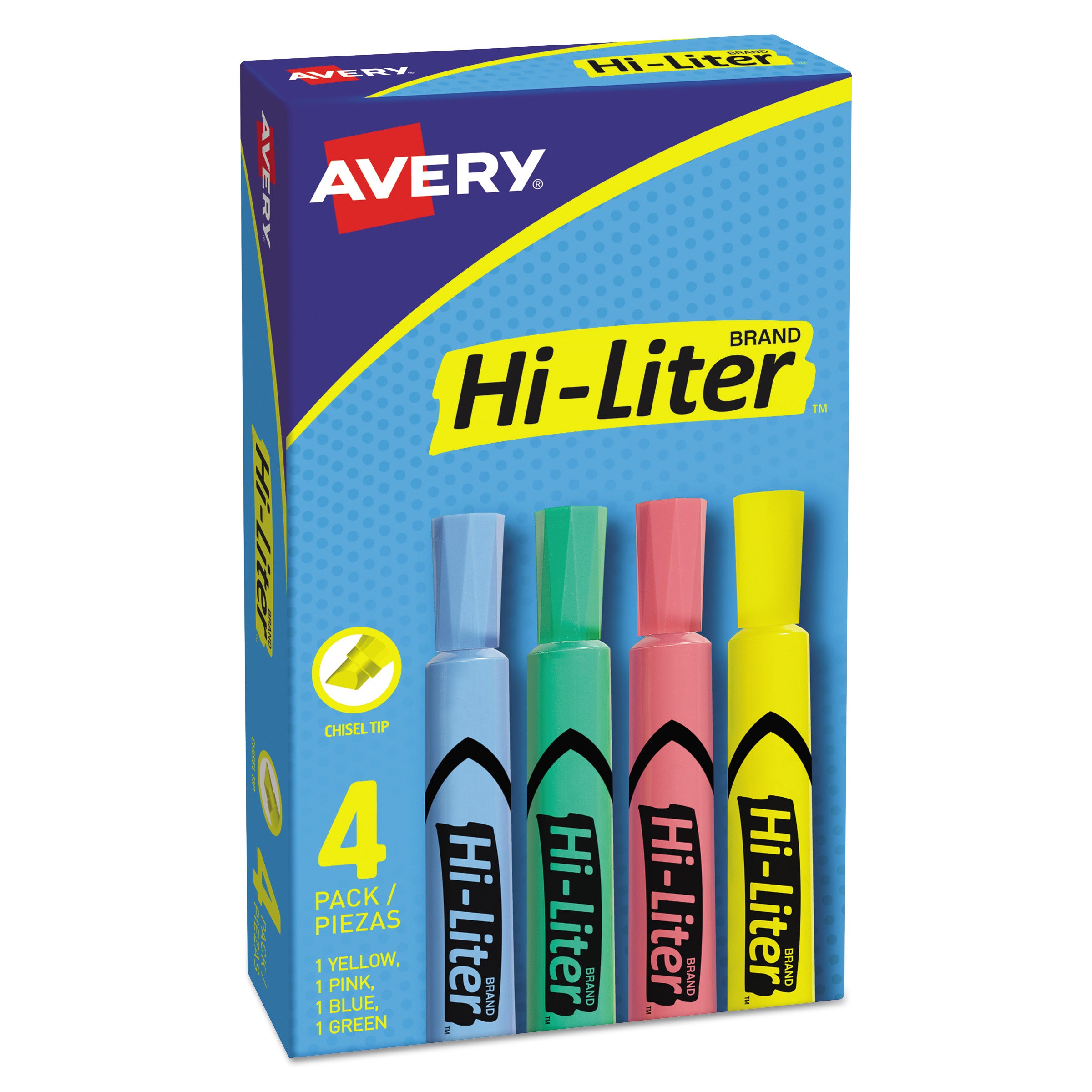 HI-LITER Desk-Style Highlighters, Assorted Ink Colors, Chisel Tip, Assorted Barrel Colors, 4/Set -
