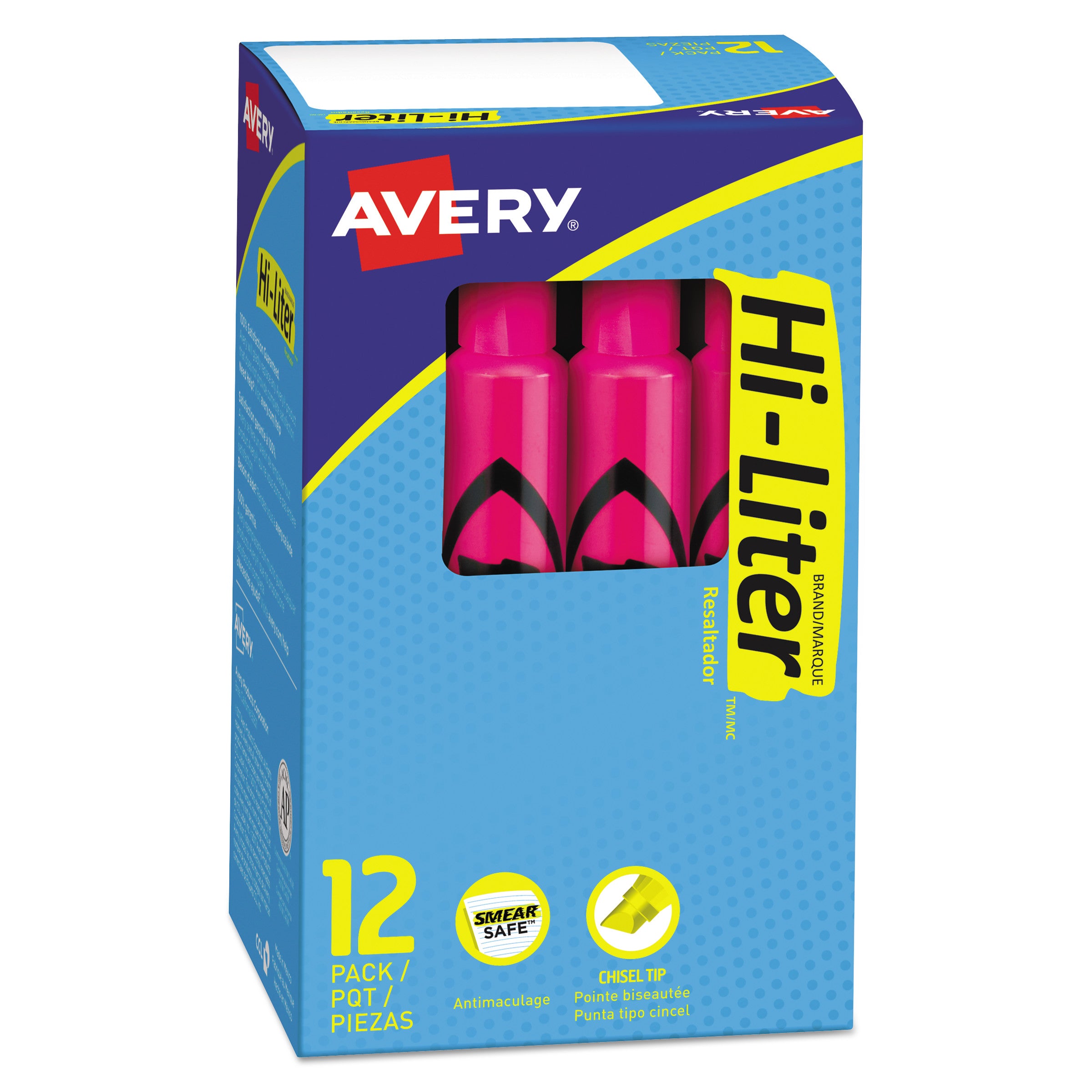 HI-LITER Desk-Style Highlighters, Fluorescent Pink Ink, Chisel Tip, Pink/Black Barrel, Dozen -
