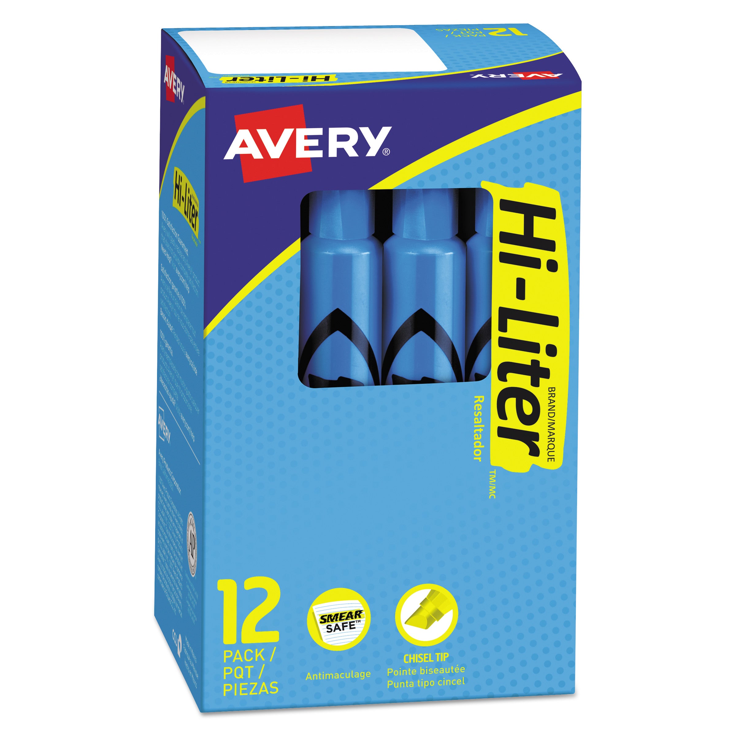 HI-LITER Desk-Style Highlighters, Fluorescent Blue Ink, Chisel Tip, Blue/Black Barrel, Dozen -