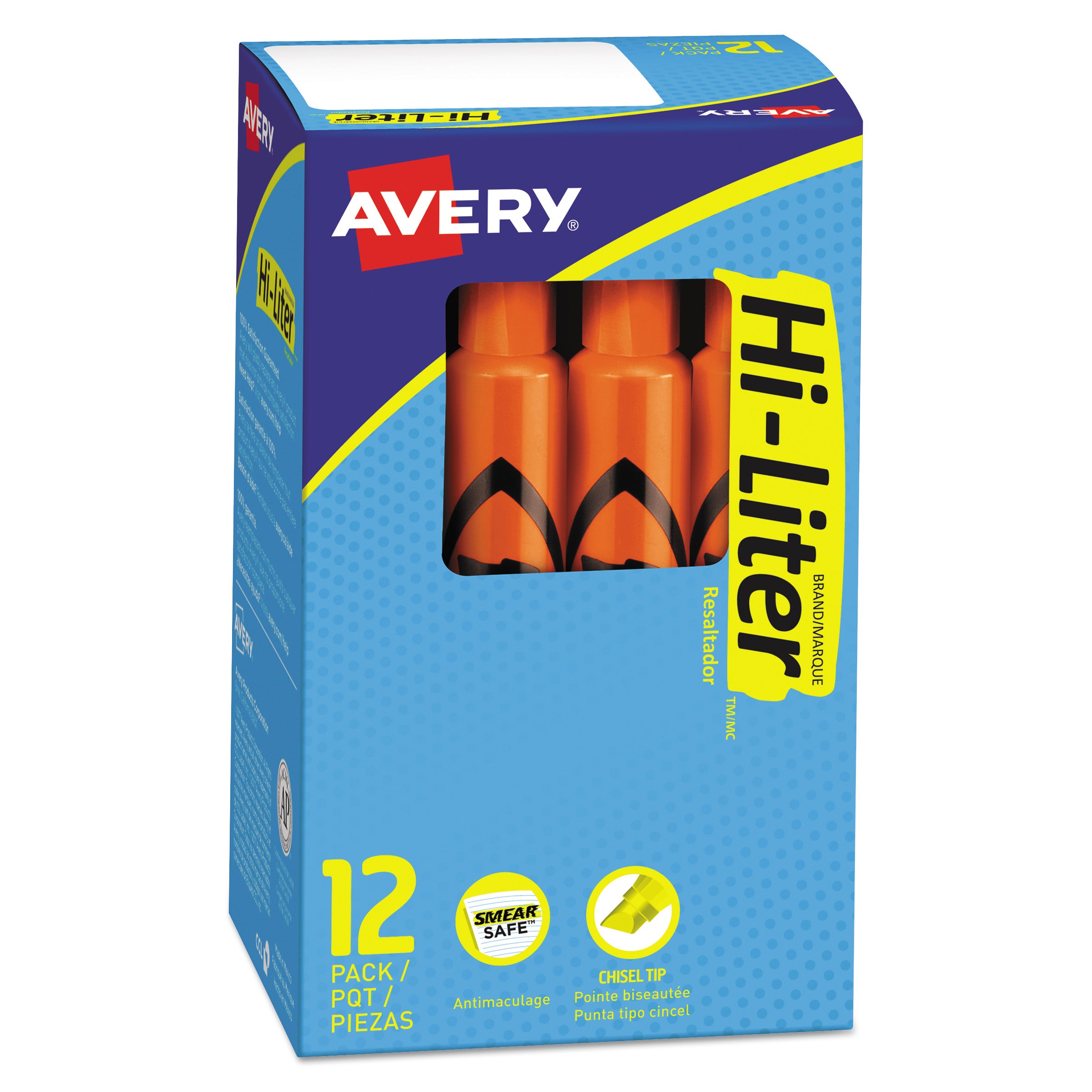 HI-LITER Desk-Style Highlighters, Fluorescent Orange Ink, Chisel Tip, Orange/Black Barrel, Dozen -