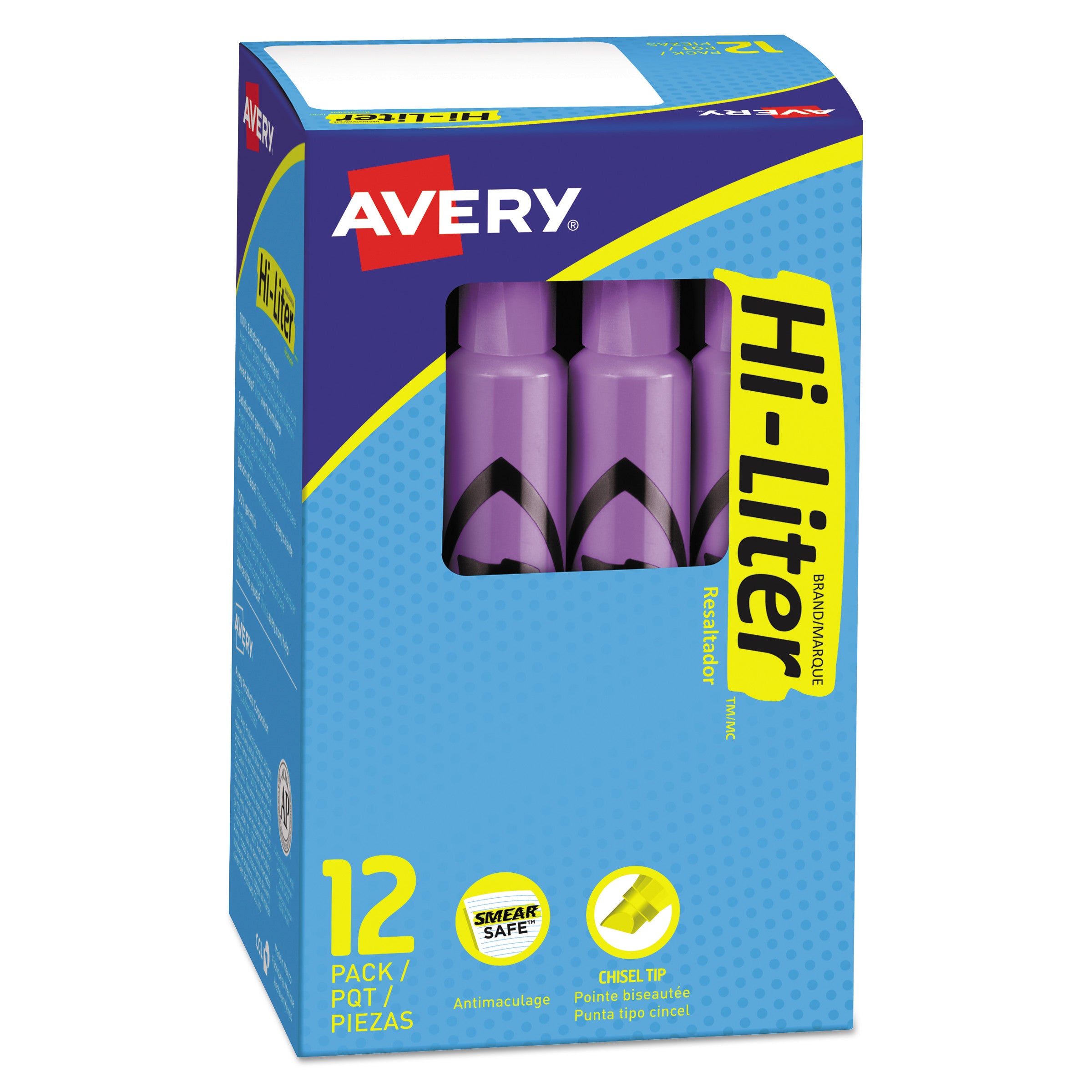 HI-LITER Desk-Style Highlighters, Fluorescent Purple Ink, Chisel Tip, Purple/Black Barrel, Dozen -