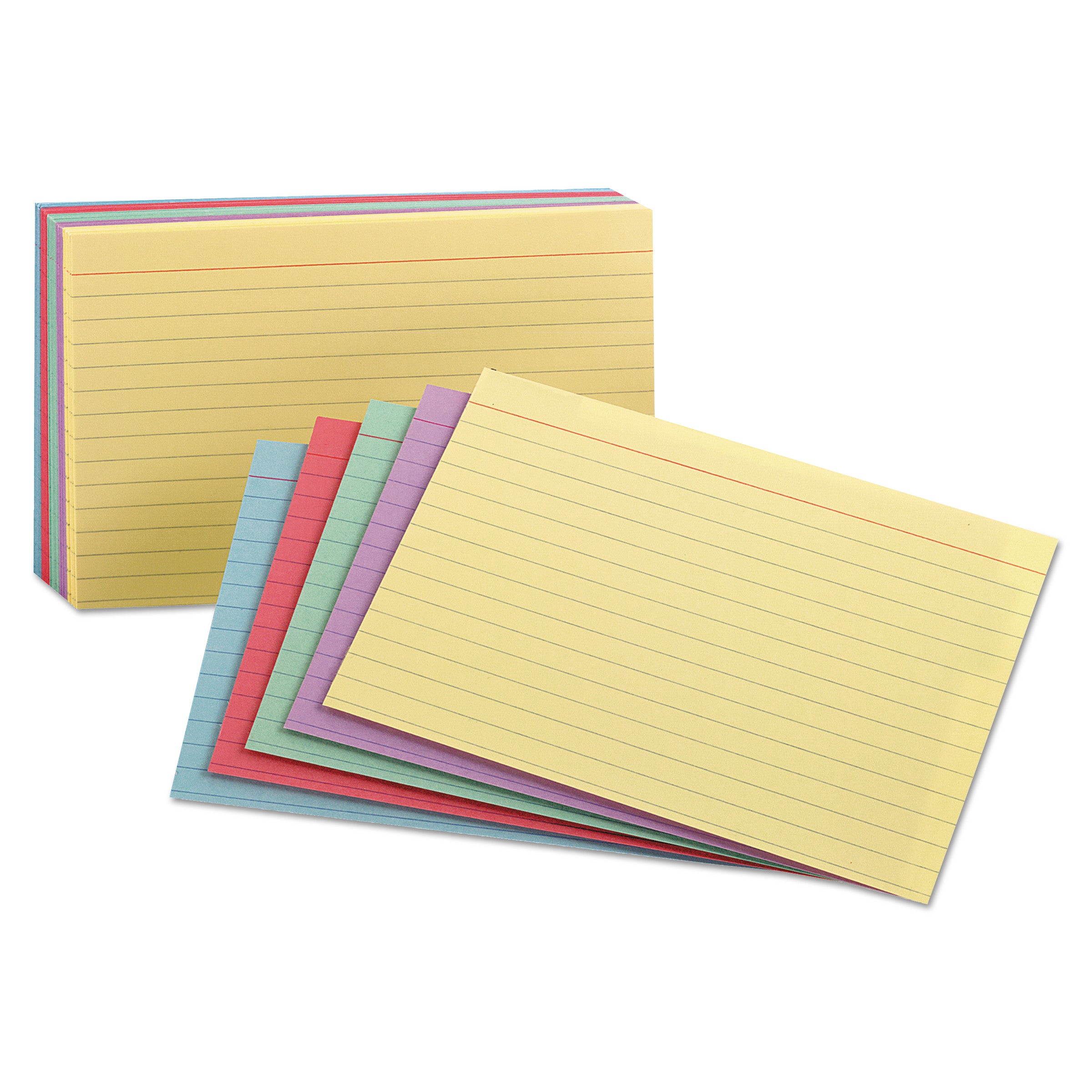 Ruled Index Cards, 5 x 8, Blue/Violet/Canary/Green/Cherry, 100/Pack -