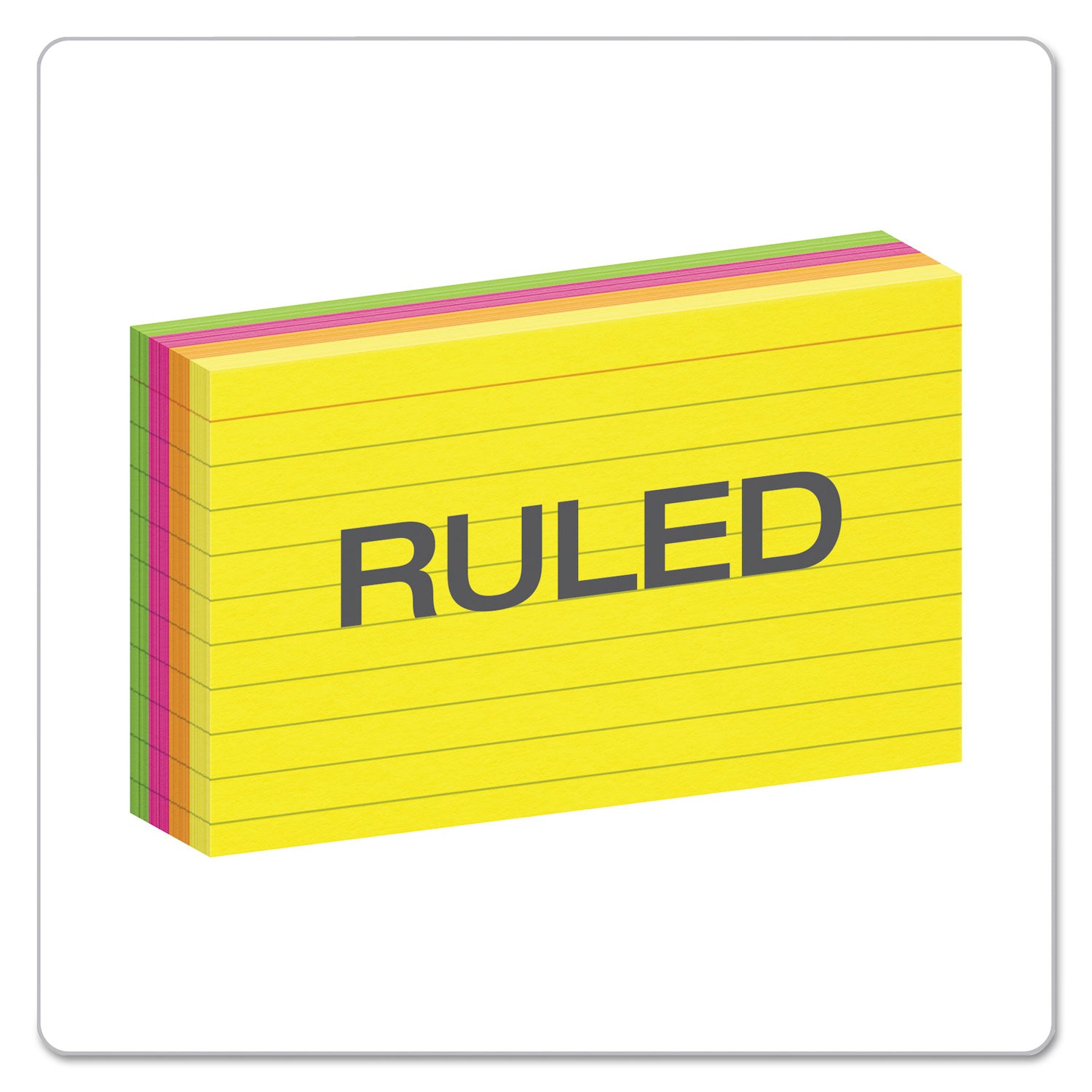 Ruled Index Cards, 3 x 5, Glow Green/Yellow, Orange/Pink, 100/Pack -