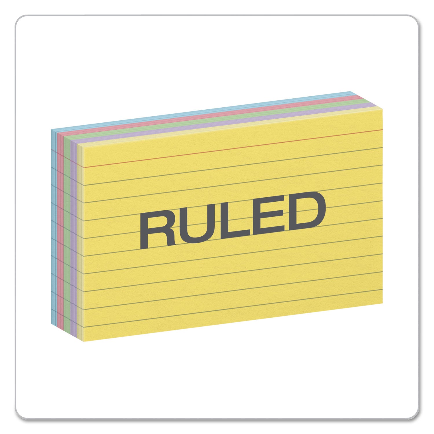 Ruled Index Cards, 3 x 5, Blue/Violet/Canary/Green/Cherry, 100/Pack -