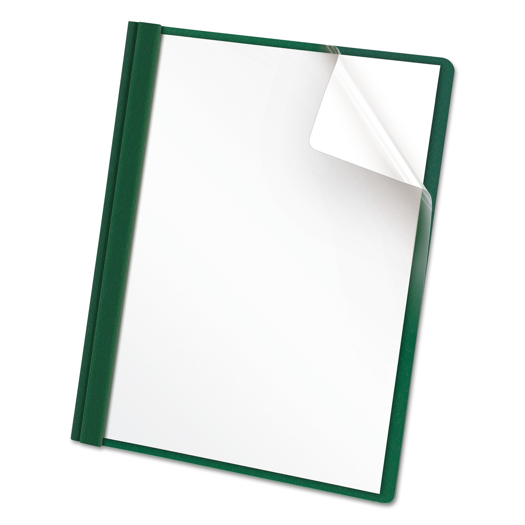 Clear Front Report Cover, Three-Prong Fastener, 0.5" Capacity, 8.5 x 11, Clear/ Hunter Green, 25/Box -
