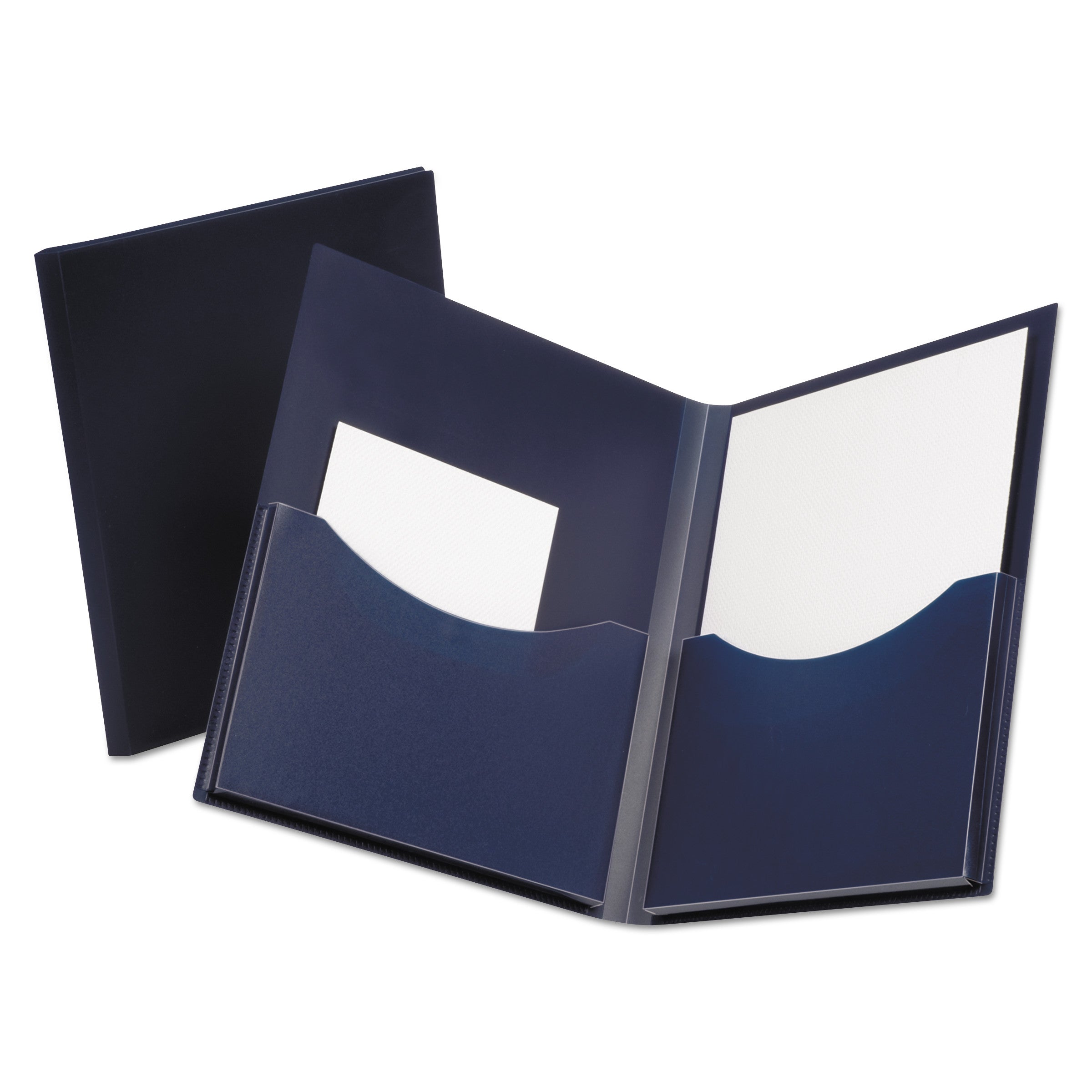 Poly Double Stuff Gusseted 2-Pocket Folder, 200-Sheet Capacity, 11 x 8.5, Navy -