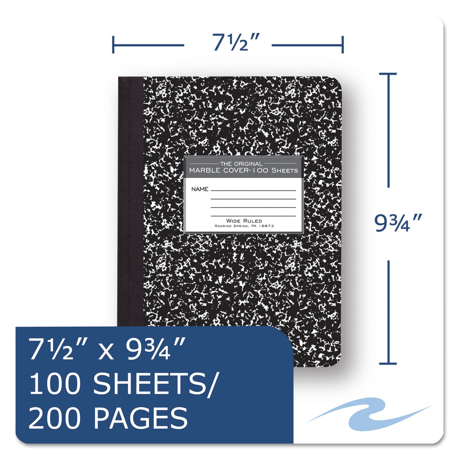 Marble Cover Composition Book, Wide/Legal Rule, Black Marble Cover, (100) 9.75 x 7.5 Sheets -