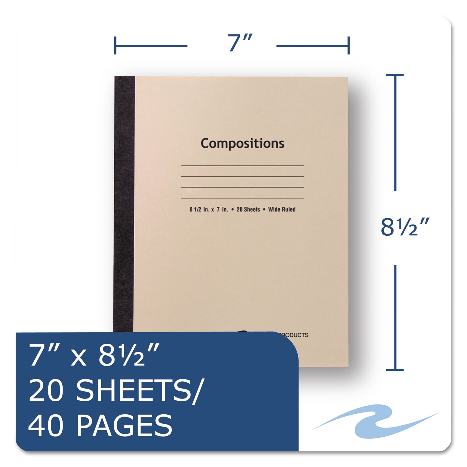 Stitched Cover Composition Book, Wide/Legal Rule, Manila Cover, (20) 8.5 x 7 Sheets -