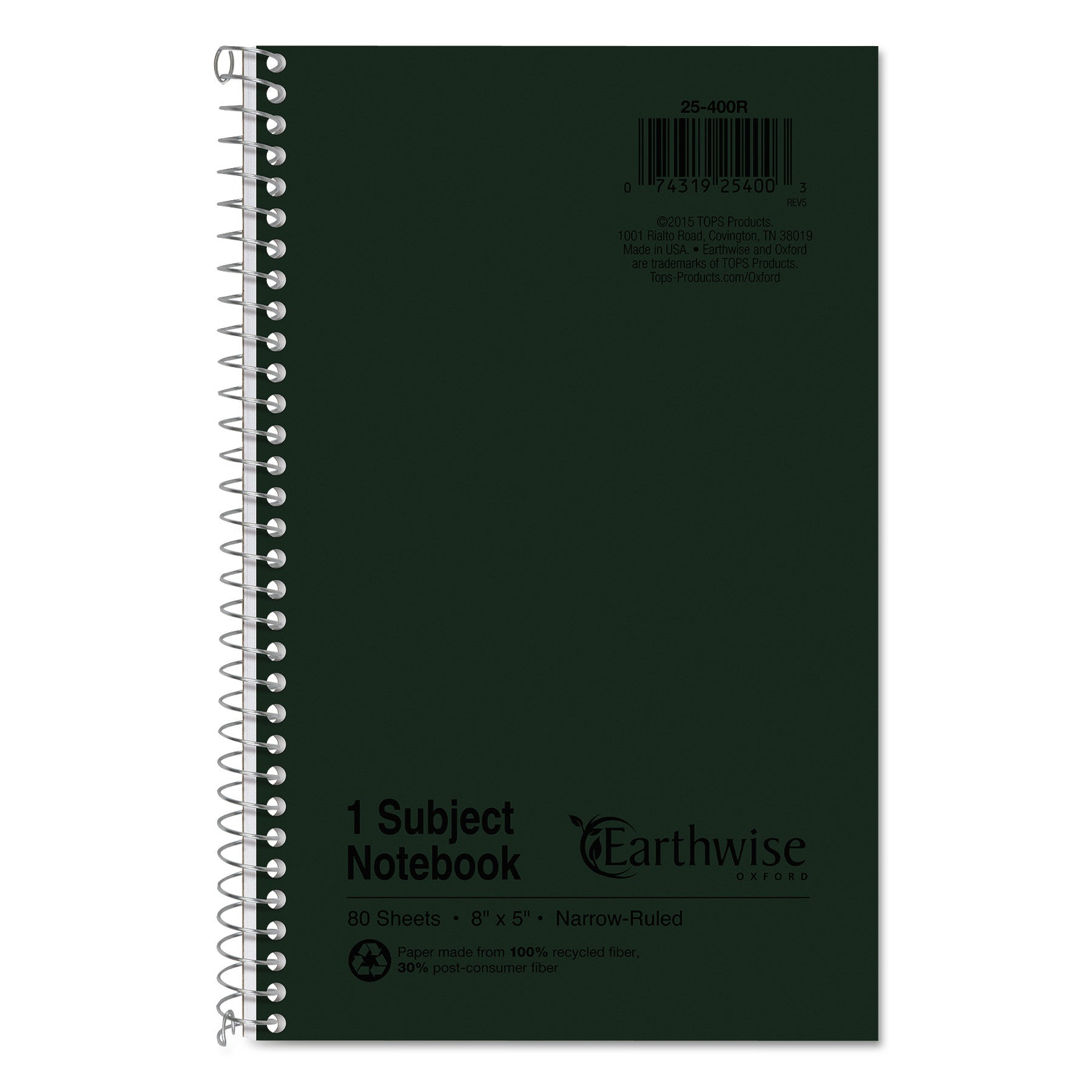 Earthwise by Oxford Recycled One-Subject Notebook, Narrow Rule, Green Cover, (80) 8 x 5 Sheets -