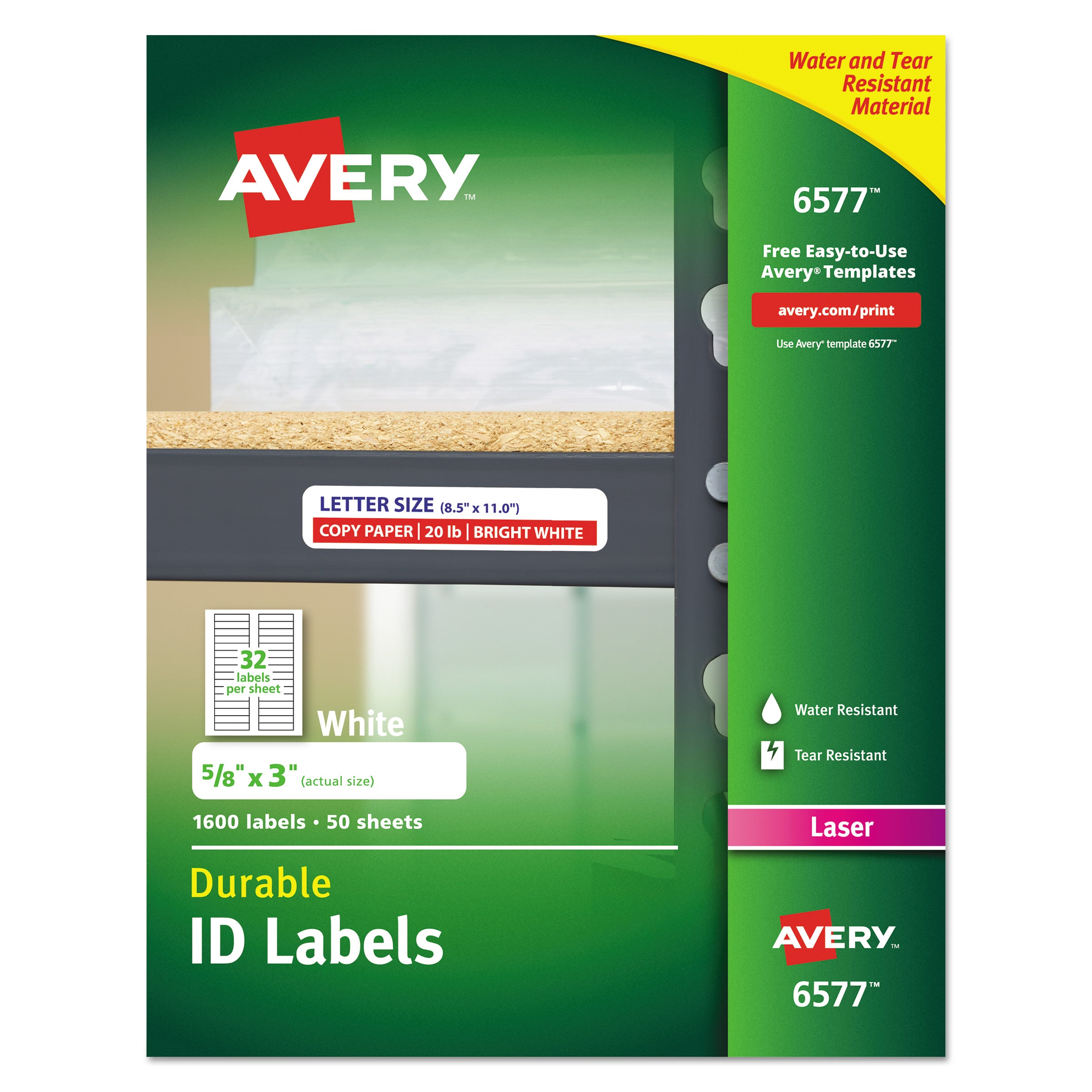 Durable Permanent ID Labels with TrueBlock Technology, Laser Printers, 0.63 x 3, White, 32/Sheet, 50 Sheets/Pack -