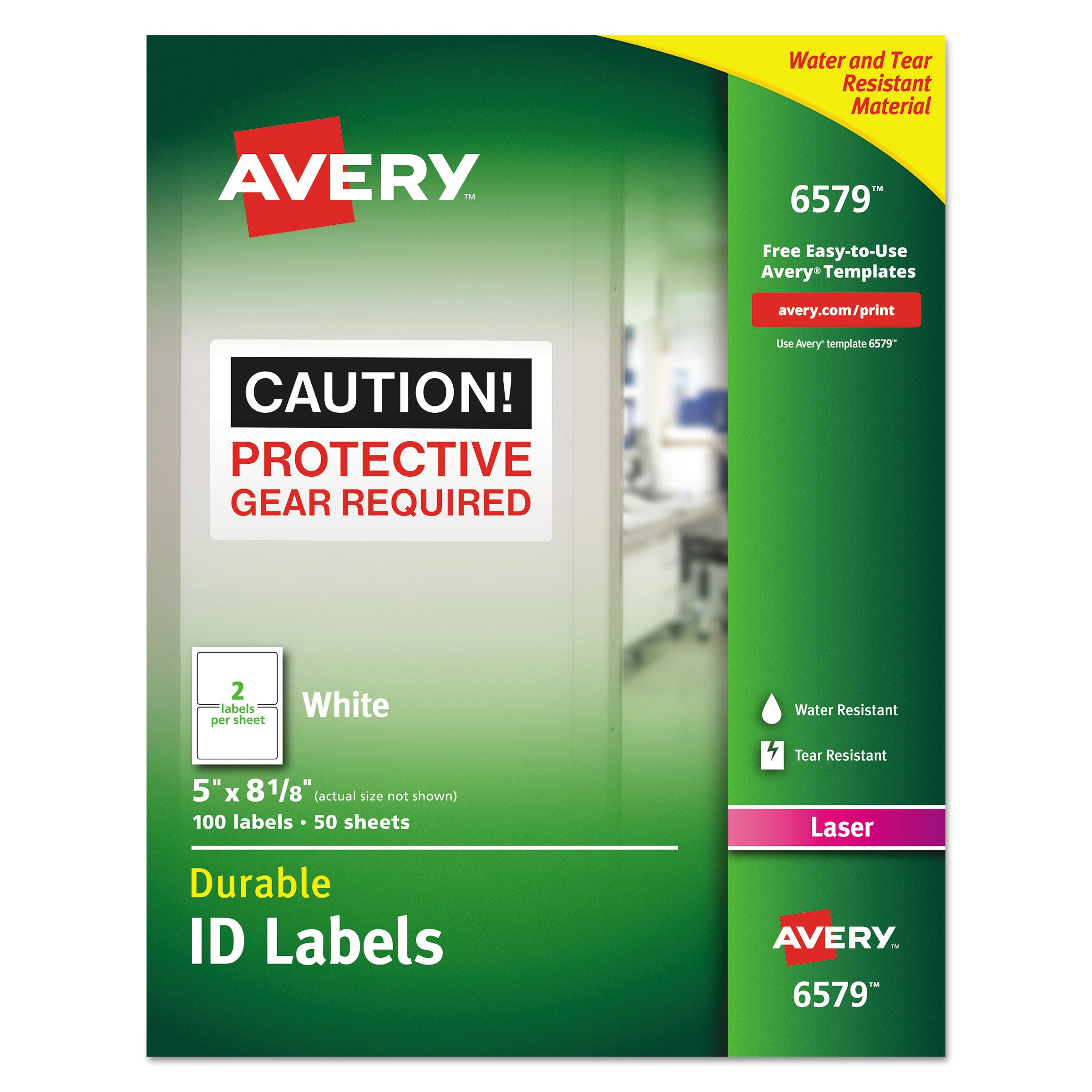 Durable Permanent ID Labels with TrueBlock Technology, Laser Printers, 5 x 8.13, White, 2/Sheet, 50 Sheets/Pack -
