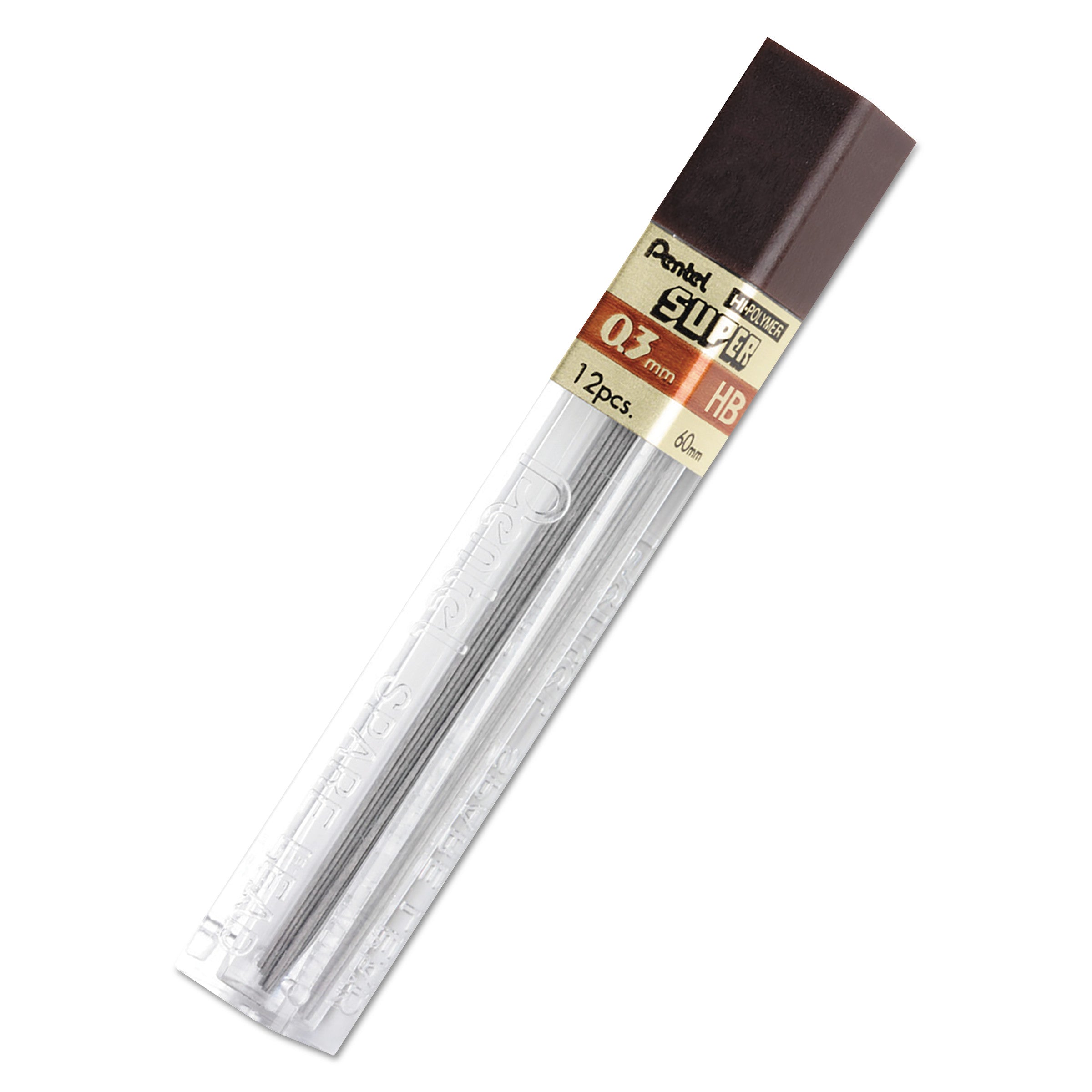 Super Hi-Polymer Lead Refills, 0.3 mm, HB, Black, 12/Tube -
