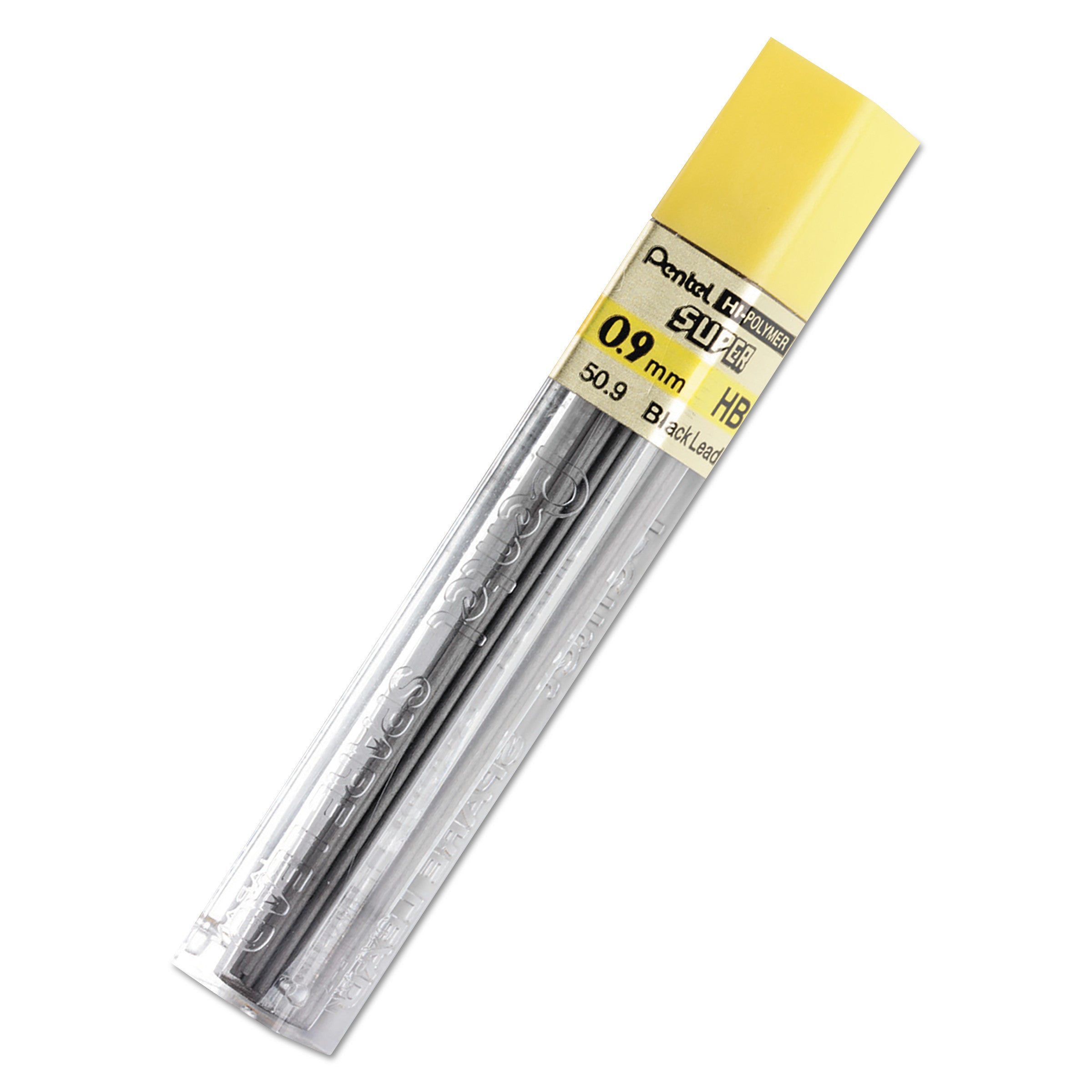 Super Hi-Polymer Lead Refills, 0.9 mm, HB, Black, 15/Tube -