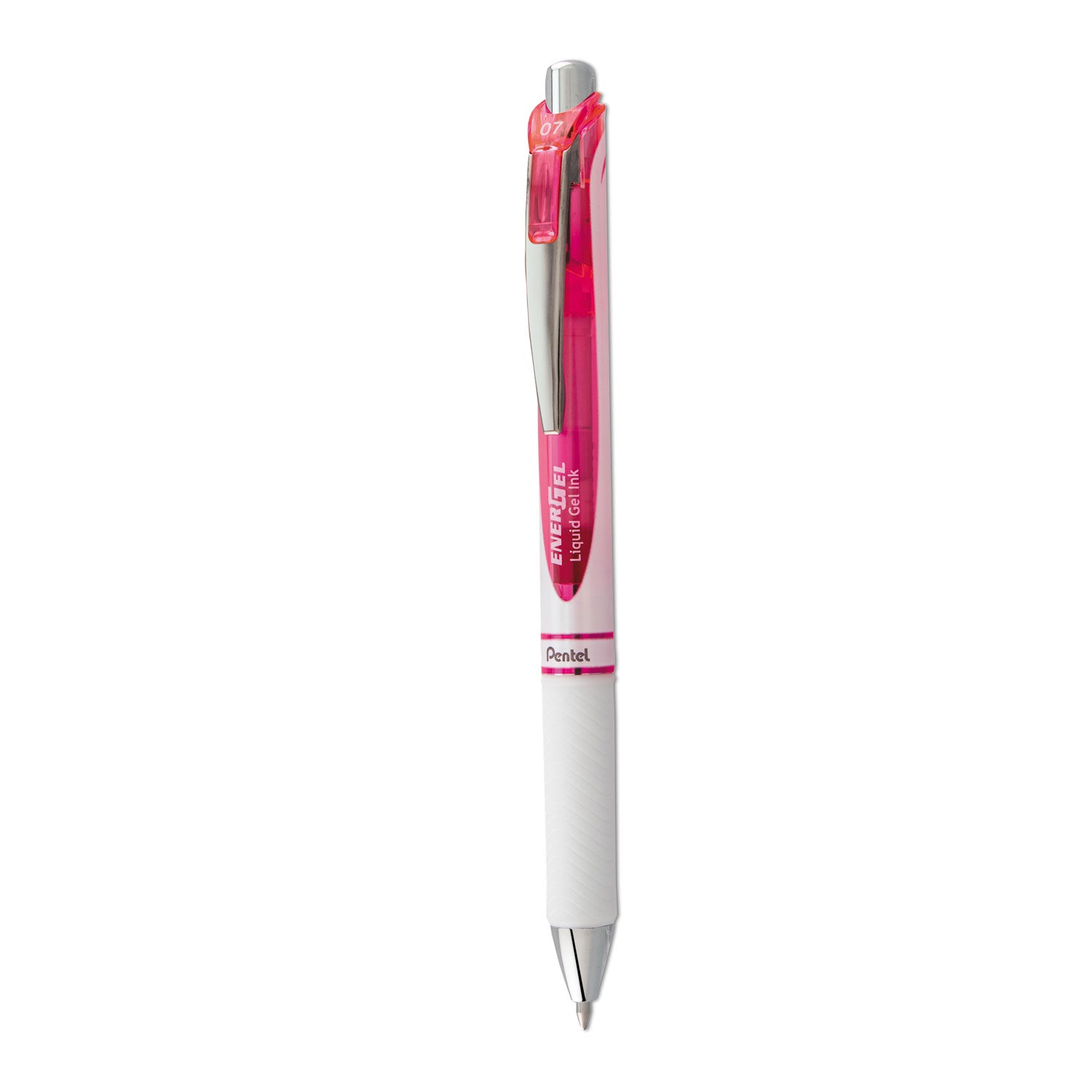 EnerGel RTX Gel Pen, Retractable, Medium 0.7 mm, Pink Ink, White/Translucent Pink Barrel -