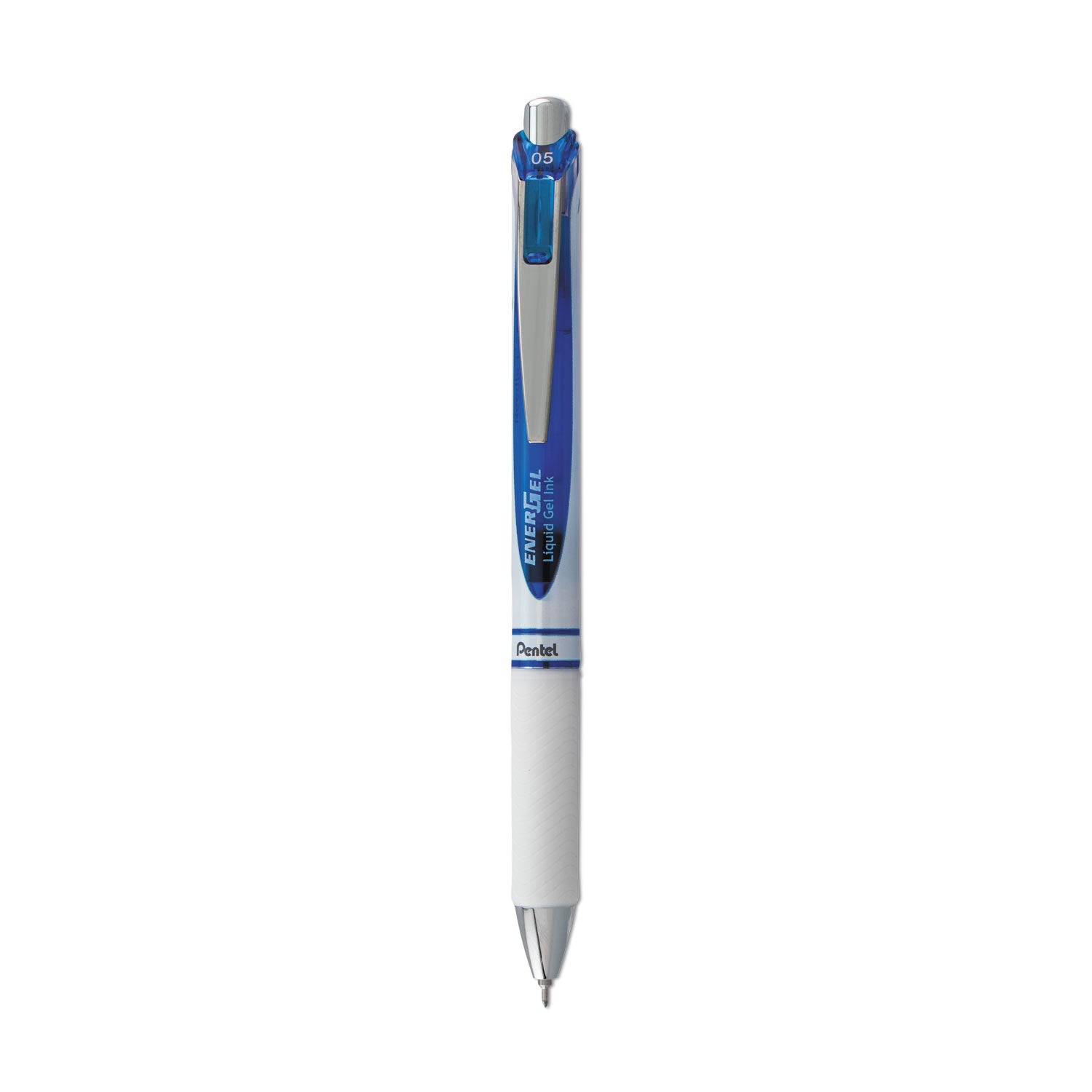 EnerGel RTX Gel Pen, Retractable, Fine 0.5 mm Needle Tip, Blue Ink, White/Translucent Blue Barrel -