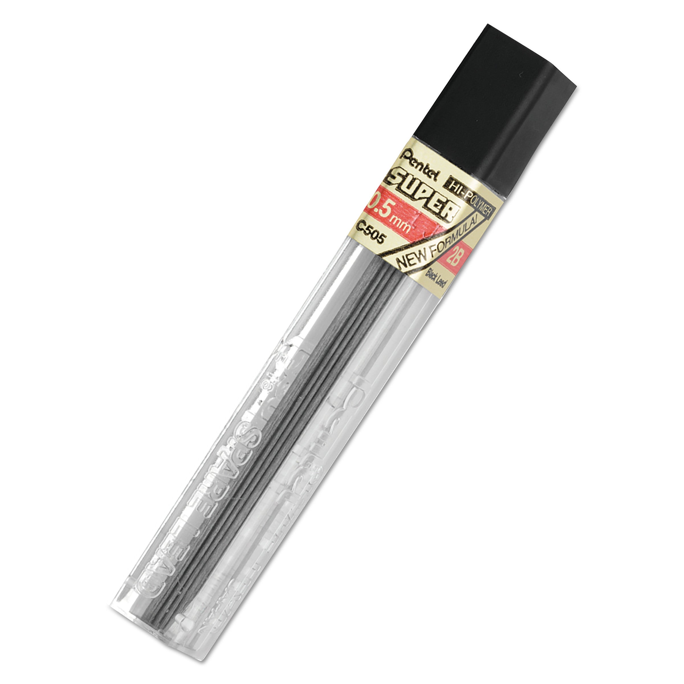 Super Hi-Polymer Lead Refills, 0.5 mm, 2B, Black, 12/Tube -