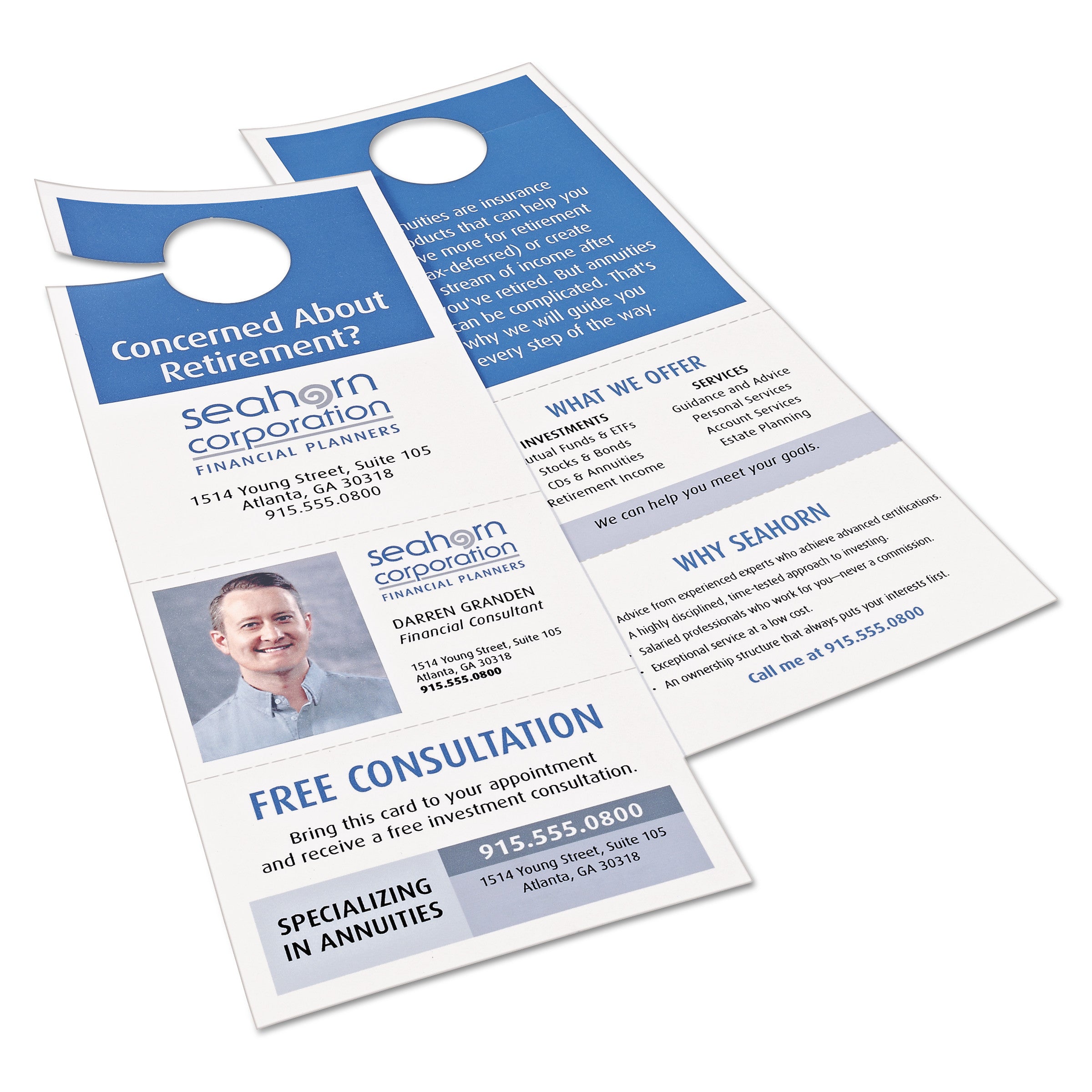 Door Hanger with Tear-Away Cards, 97 Bright, 65 lb Cover Weight, 4.25 x 11, White, 2 Hangers/Sheet, 40 Sheets/Pack -