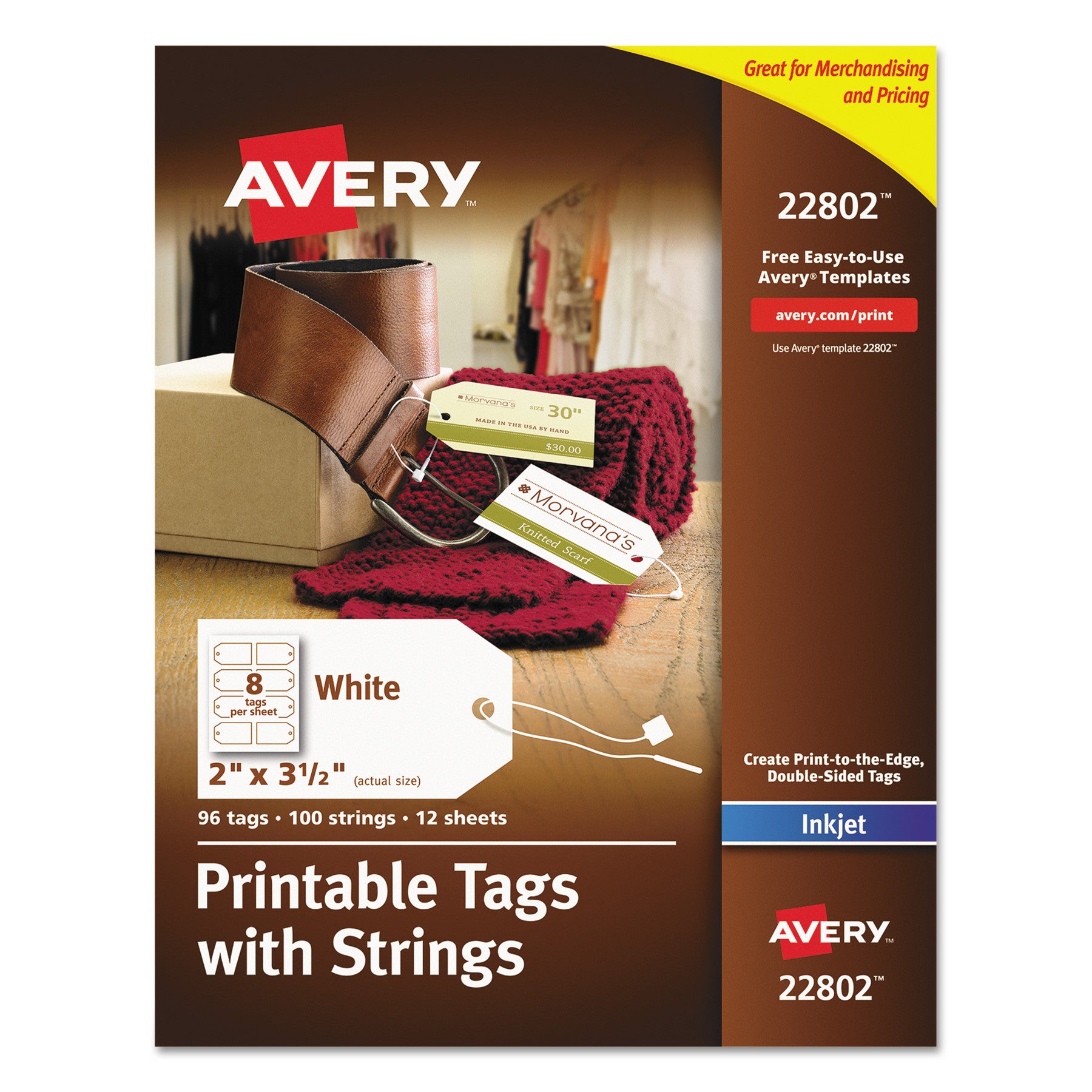 Printable Rectangular Tags with Strings, 2 x 3.5, Matte White, 96/Pack -