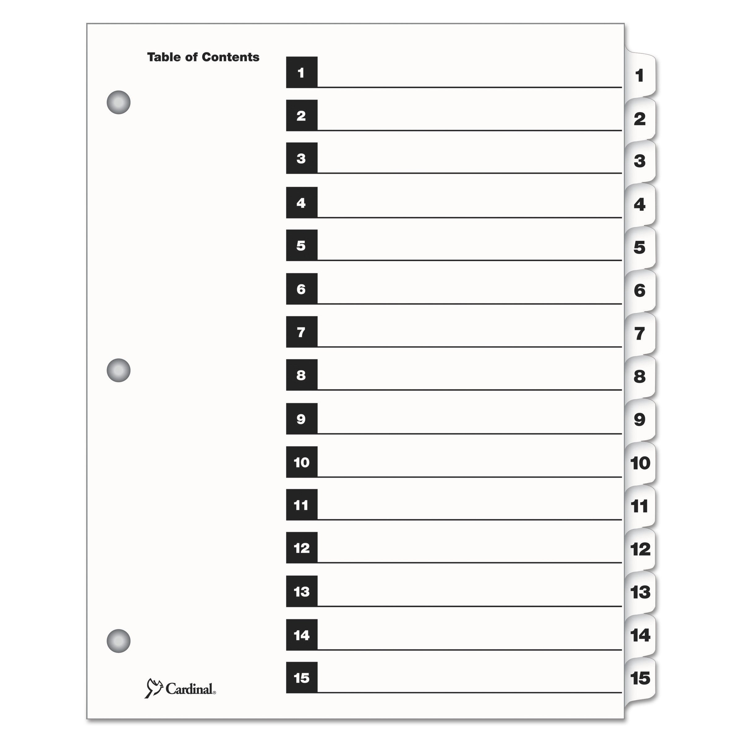 OneStep Printable Table of Contents and Dividers, 15-Tab, 1 to 15, 11 x 8.5, White, White Tabs, 1 Set -