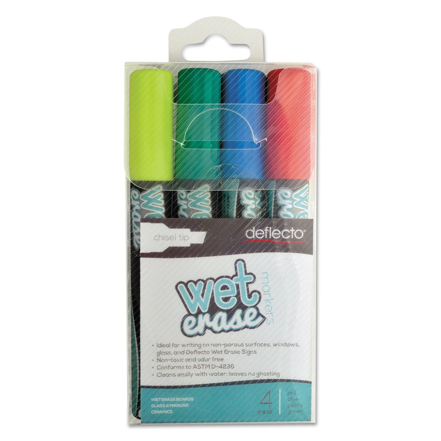 Wet Erase Markers, Medium Chisel Tip, Assorted Colors, 4/Pack -
