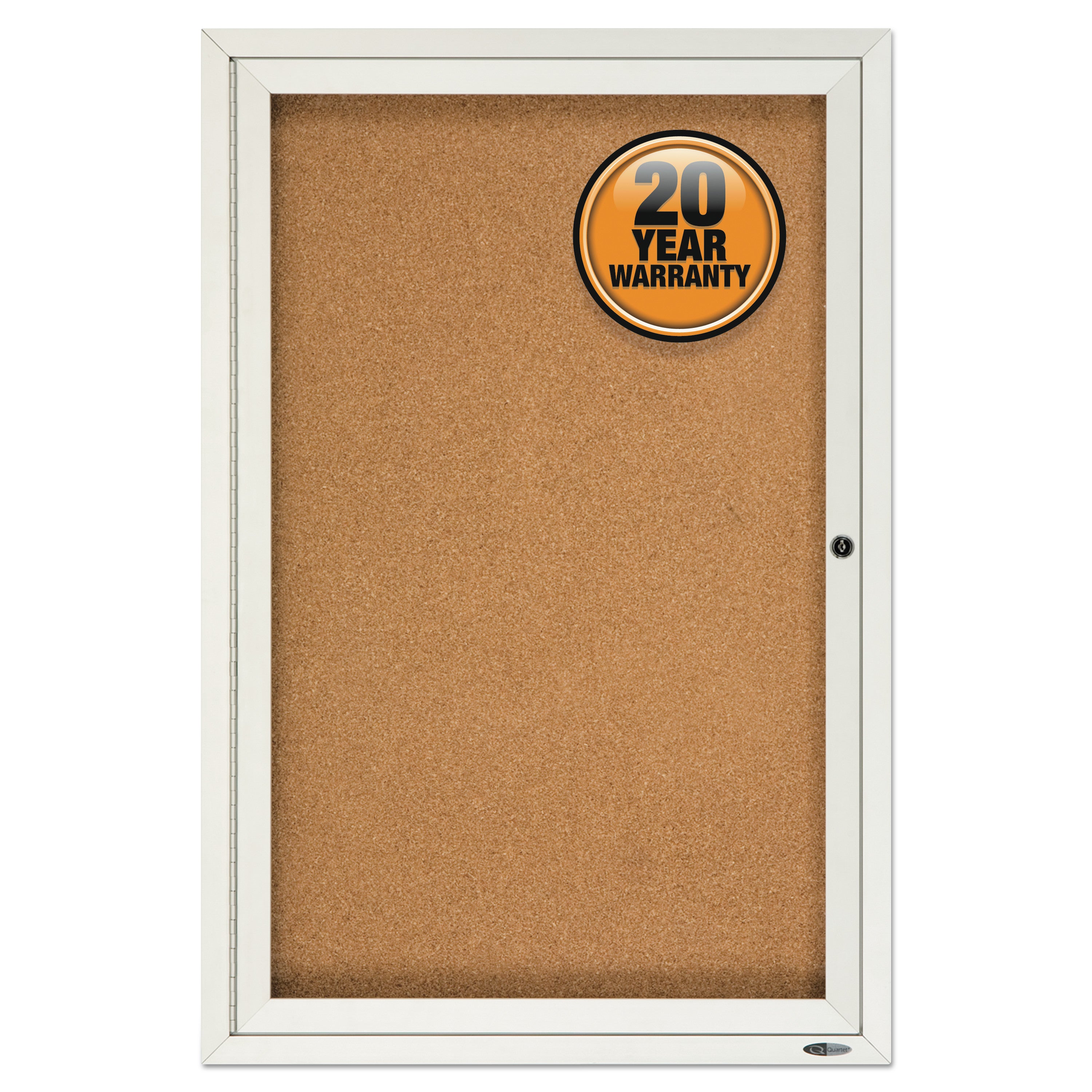 Enclosed Indoor Cork Bulletin Board with One Hinged Door, 24 x 36, Tan Surface, Silver Aluminum Frame -