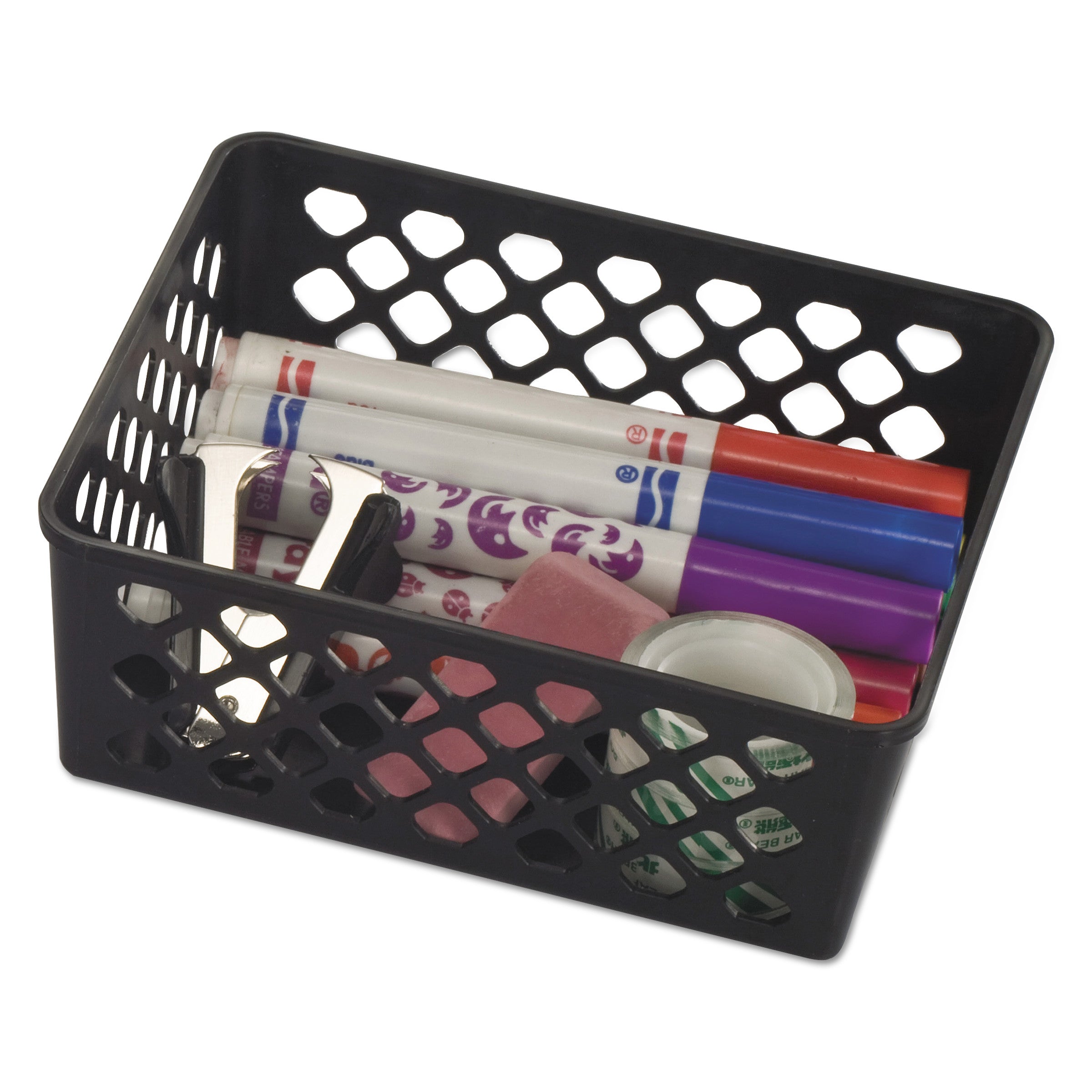 Recycled Supply Basket, Plastic, 6.13 x 5 x 2.38, Black, 3/Pack -