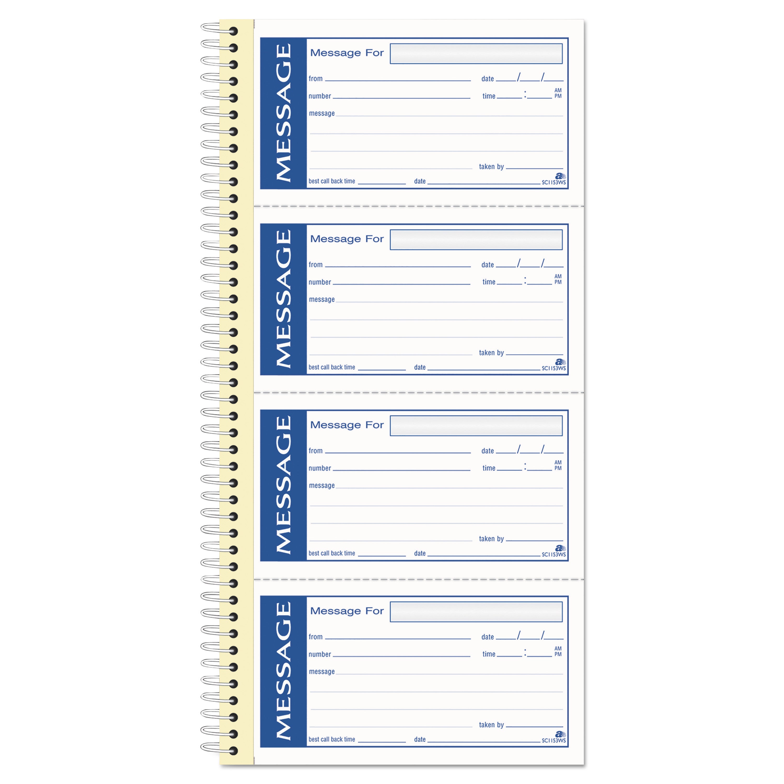 Write 'n Stick Phone Message Book, Two-Part Carbonless, 4.75 x 2.75, 4 Forms/Sheet, 200 Forms Total -