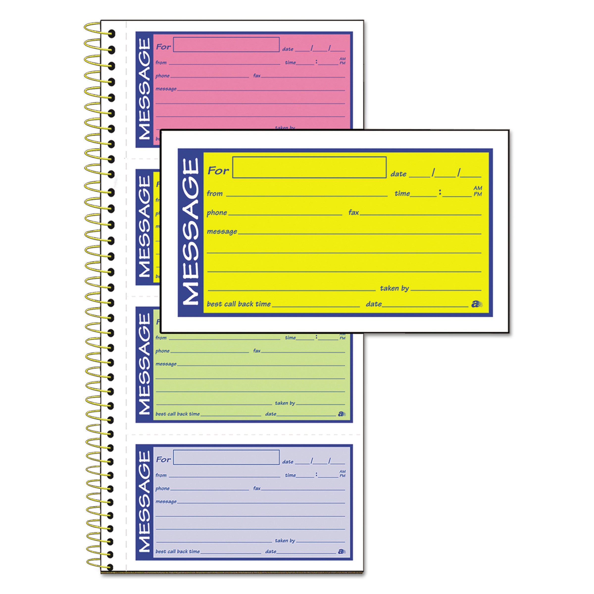 Wirebound Telephone Book with Multicolored Messages, Two-Part Carbonless, 4.75 x 2.75, 4 Forms/Sheet, 200 Forms Total -