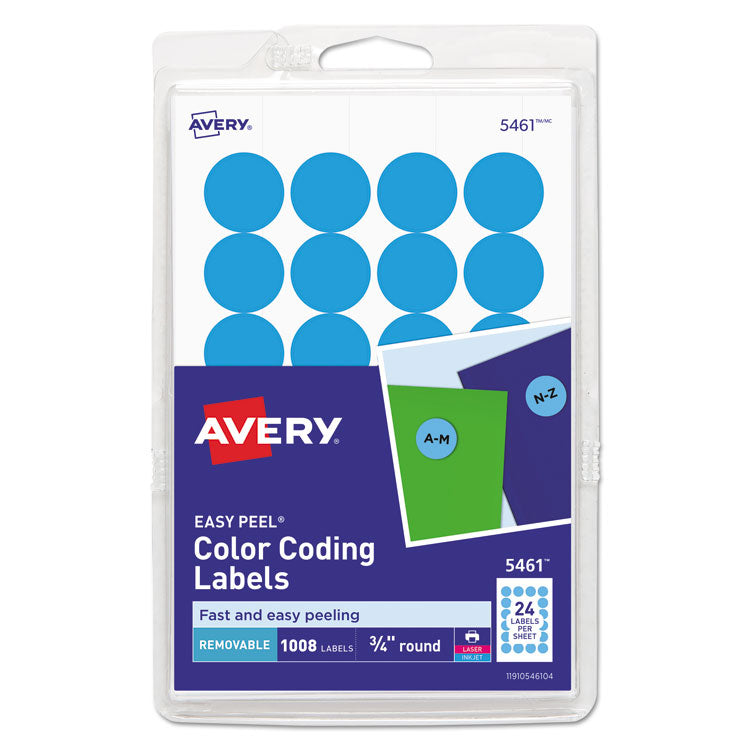 Printable Self-Adhesive Removable Color-Coding Labels, 0.75" dia, Light Blue, 24/Sheet, 42 Sheets/Pack, (5461) -